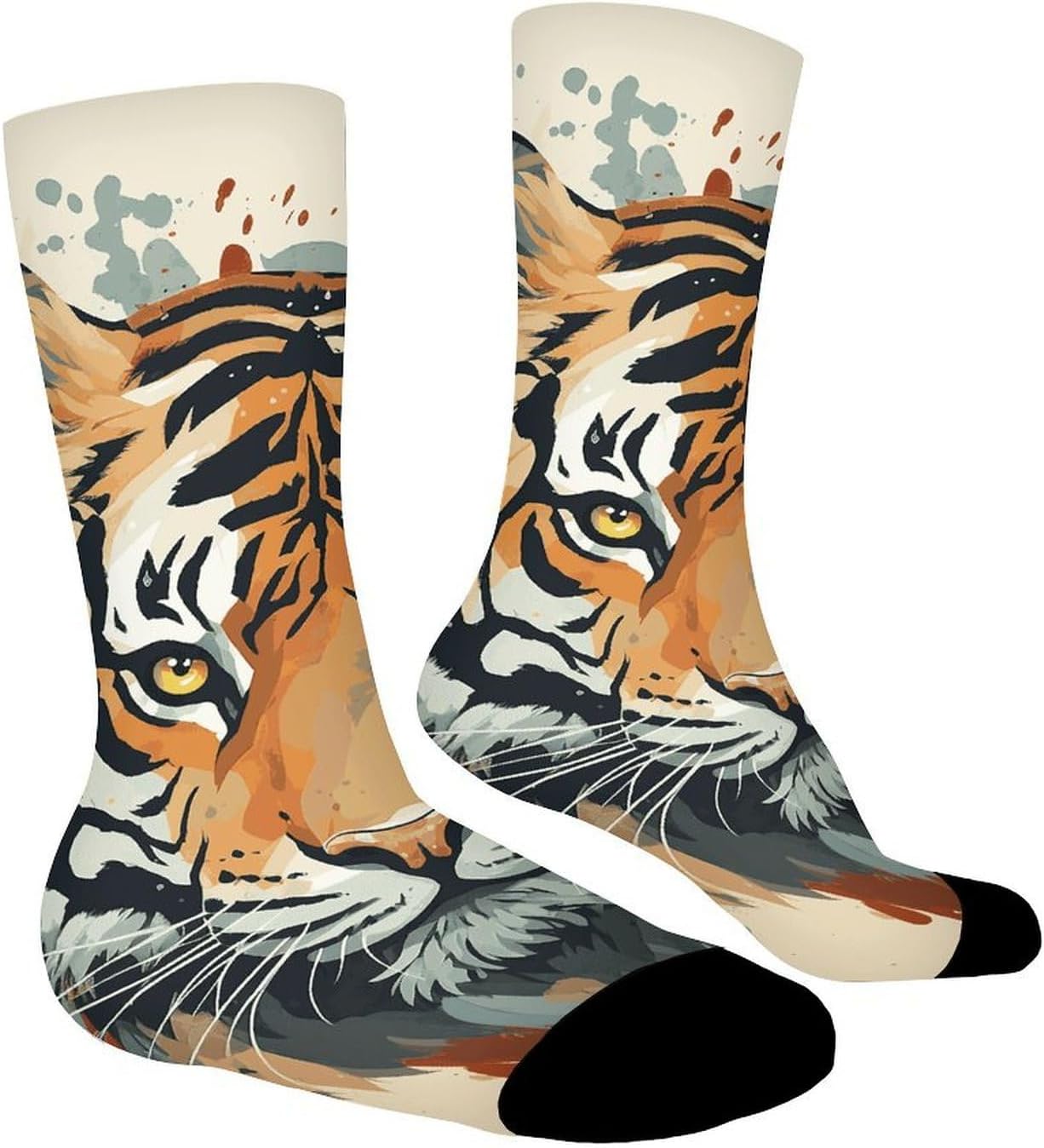 Mid-Calf Socks for Unisex, Casual Long Year of The Tiger Tiger Face Sock for Running, Elastic Crew Socks for Work