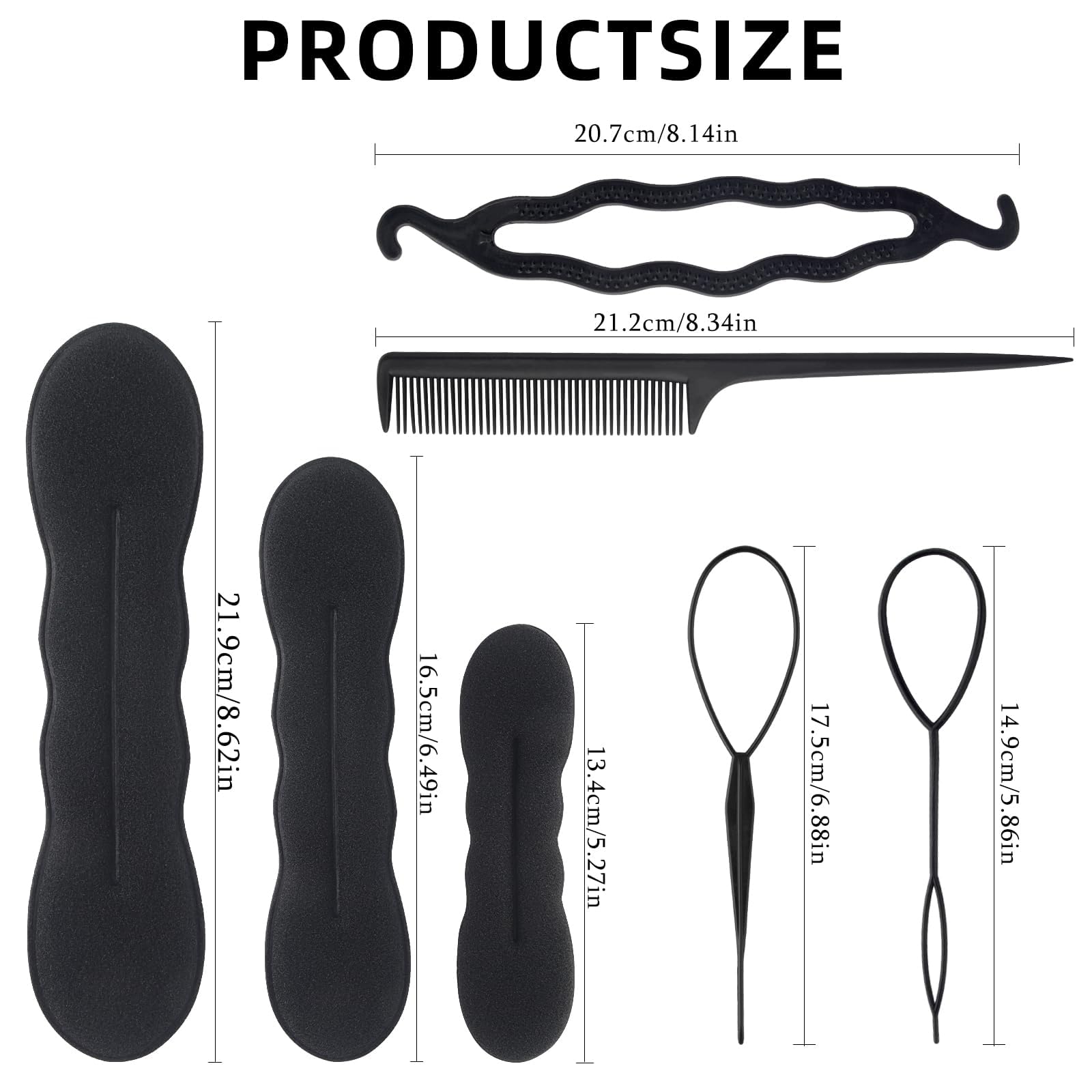 12PCS Black Bun Hair Maker for Long Hair, Soft Foam Sponge Bun for Women Updos, Reusable Ballet Bun Kit for Ballet Bun, Reusable Flexible Hair Bun (3 Large, 4 Small) for Waves Style, Twist Hair Tool - Image 3