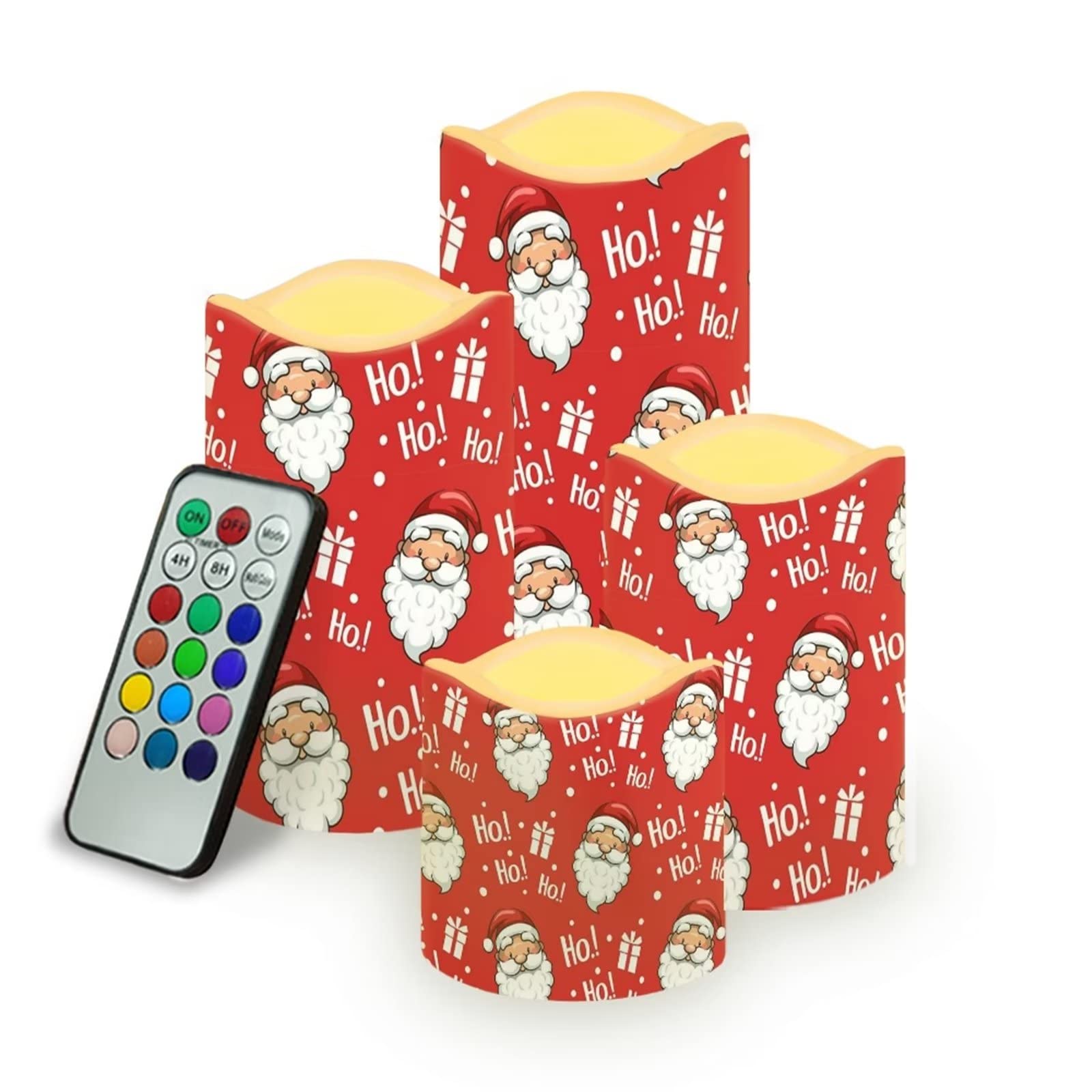 DISNIMO Velas LED parpadeantes sin llama de Papá Noel, funciona con pilas, juego de 4 velas de pilar de cera real (D: 3 pulgadas x alto: 2.9 pulgadas, 3.9 pulgadas, 4.9 pulgadas, 5.7 pulgadas) velas