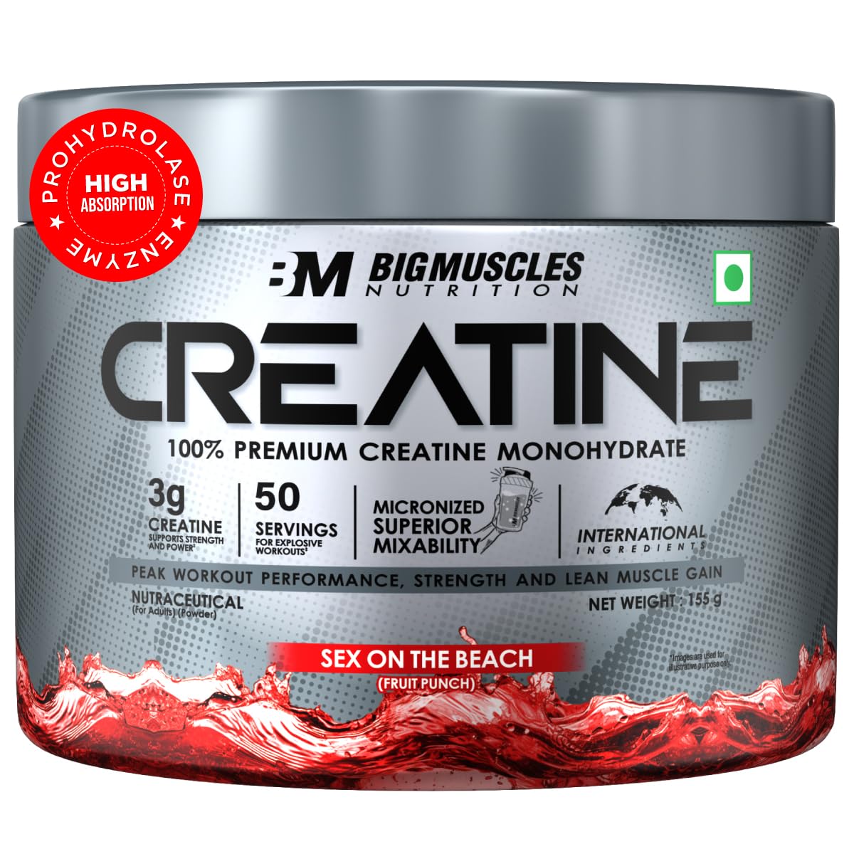 Bigmuscles Nutrition Creatine [150g, 50 Servings]|Sex On The Beach | Micronized Creatine Monohydrate To Support Lean Muscle Repair & Recovery|Increase Strength&Athletic Performance,Powder