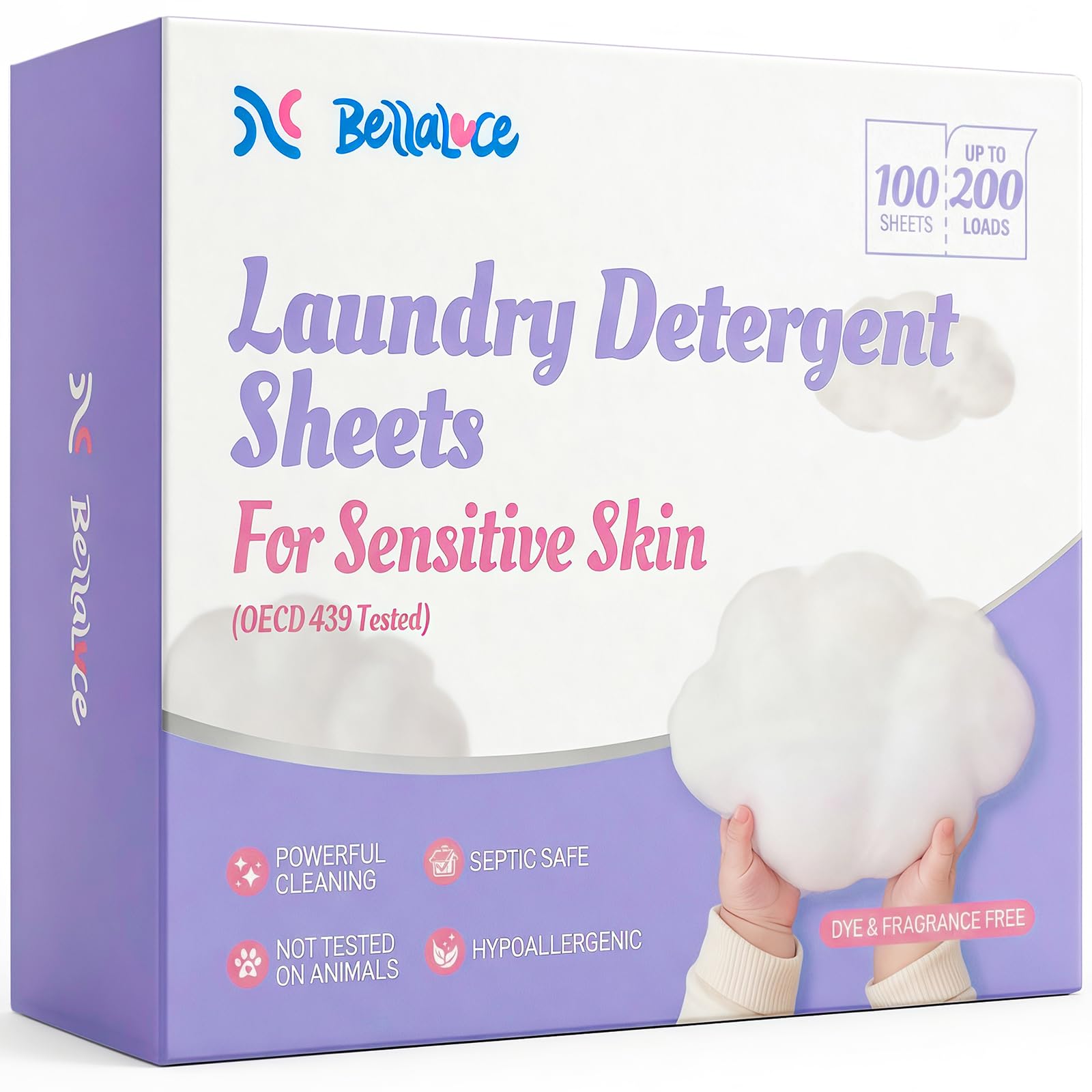 BellaLuce Sensitive Skin Laundry Detergent Sheets, 200 Loads, 100 Count