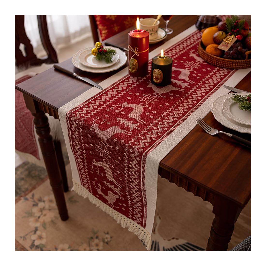 NIUSABOU Kitchen Dining TableDecoration, Red Rustic Table Runner Farmhouse Style 35x120-350cm(D,35x120cm(13.7x47.2in))