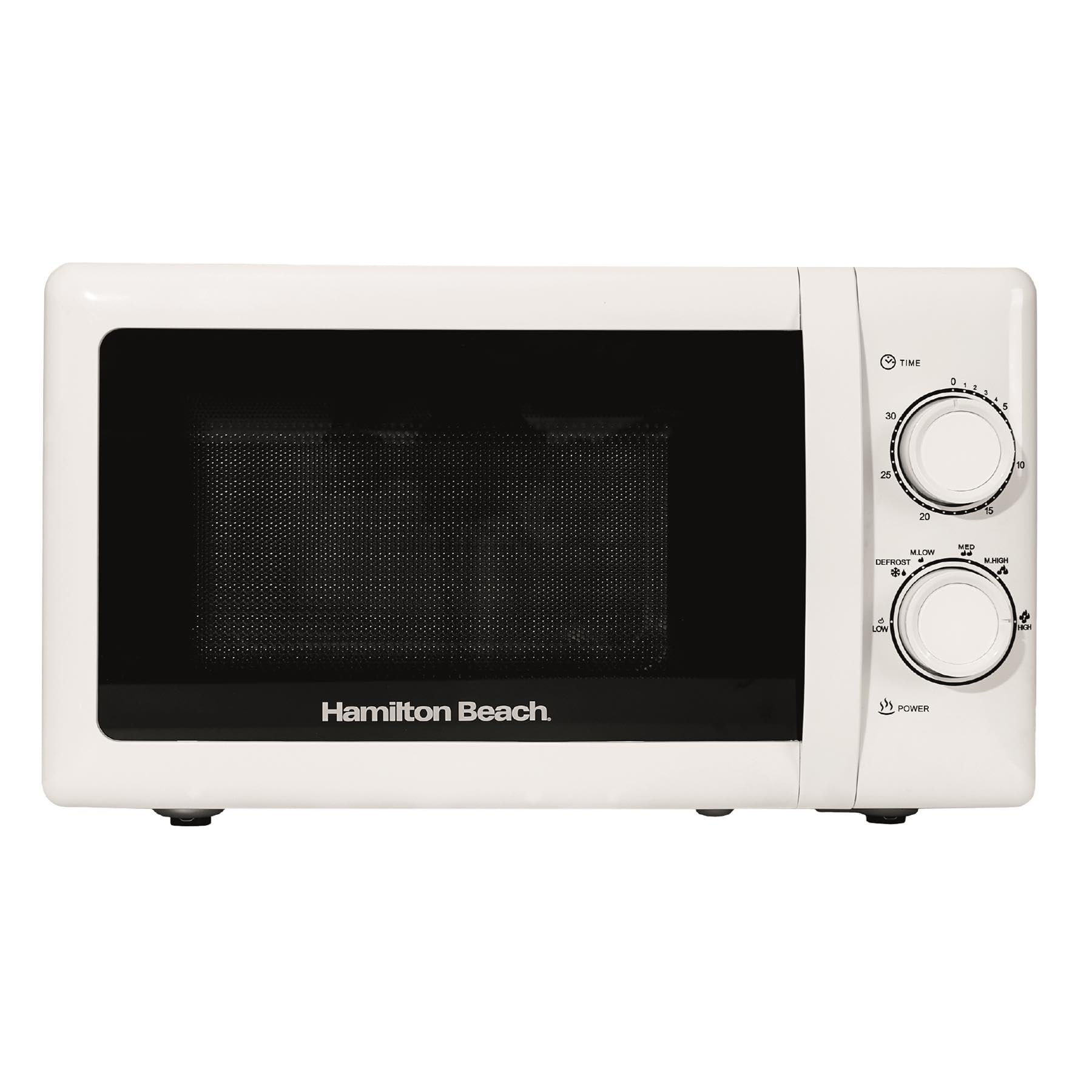 Hamilton Beach Microwave, 20L, 700W, Stainless Steel Cavity, Manual Control, 5 Power Levels, Quick Defrost, 30-Min Timer, White - HBMX79SSW