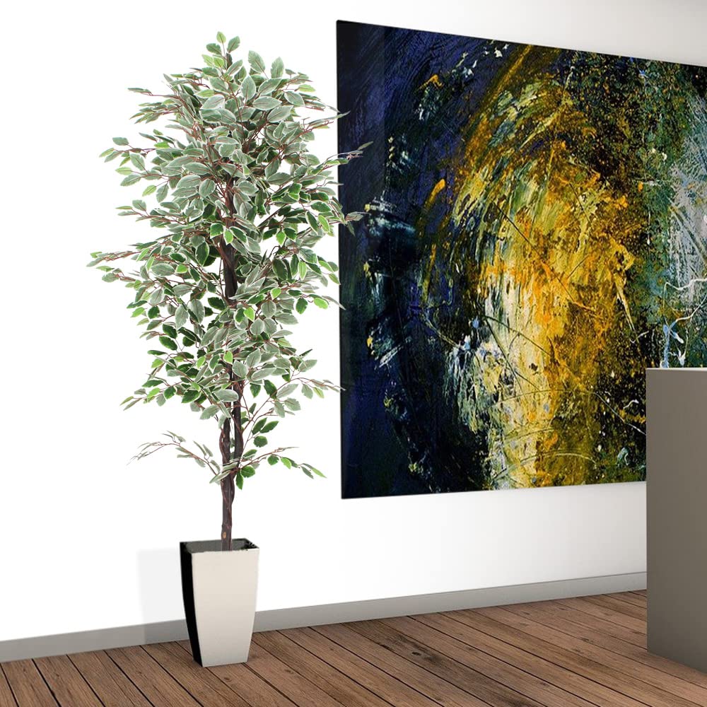 Decovego Sztuczna roślina Benjamin Ficus sztuczne drzewko w doniczce, tworzywo sztuczne, roślina pokojowa, jak prawdziwa dekoracja, dekoracja wewnętrzna 180 cm