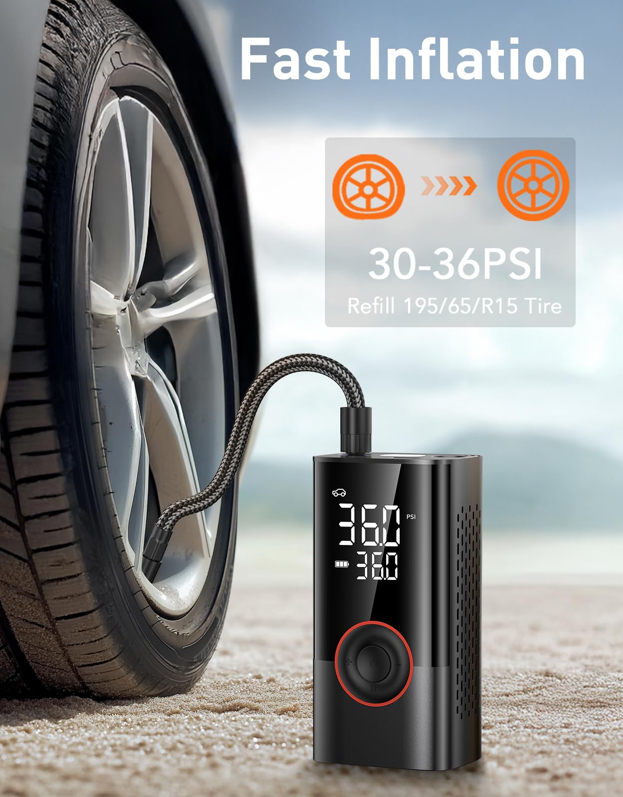 Tire Inflator Portable Air Compressor, 150PSI Air Pump for Car Tires with LED Light, Cordless Tire Pump with Digital Pressure Gauge, Tire Inflator for Car, Bike, Motorcycle, Ball