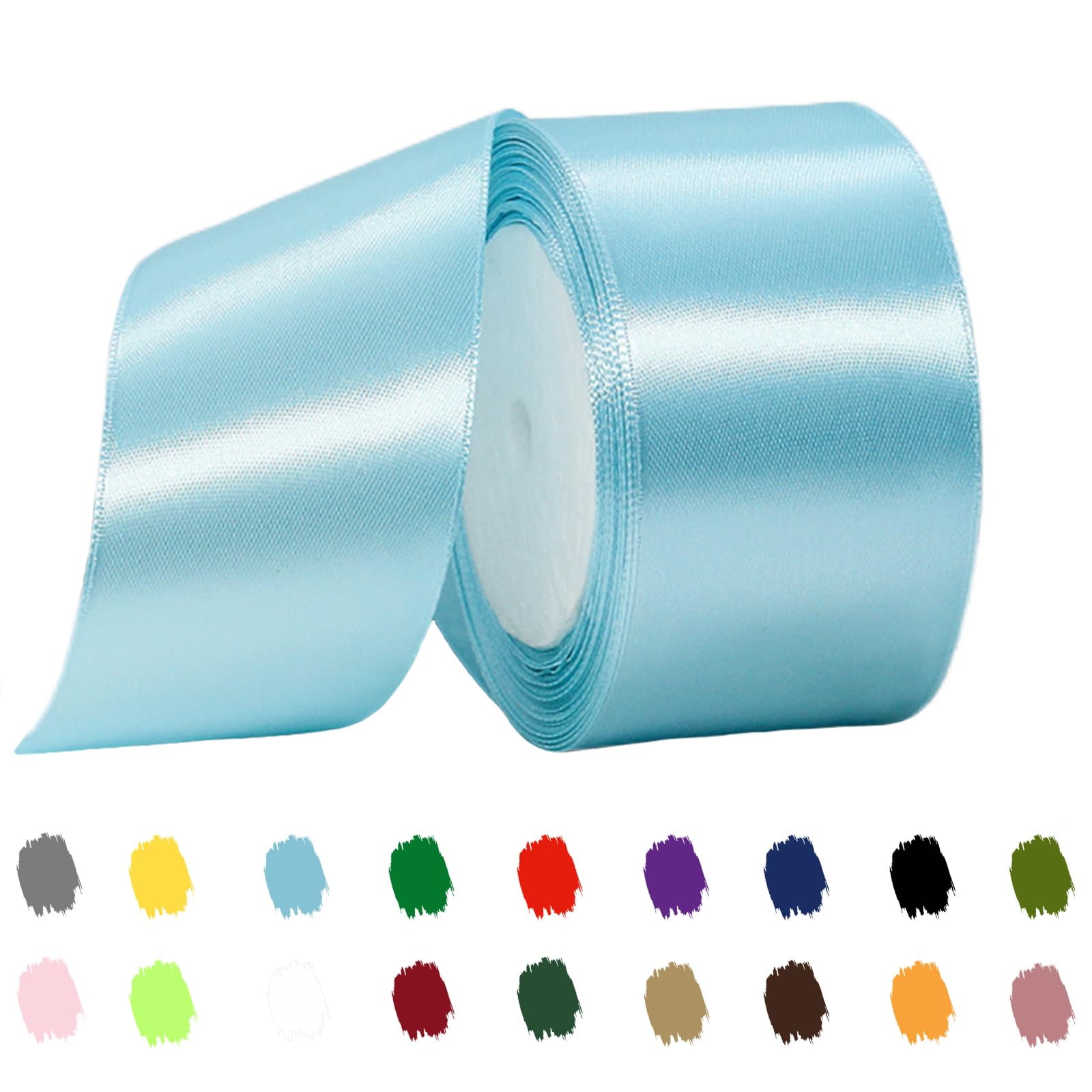 Sky Blue Ribbon 50mm for Gift Wrapping 22M,Sky Blue Satin Ribbon 50mm Wide for Crafting Cake,Hair Bow,Polyester Ribbon Christmas Decoration,Wedding Car Decor