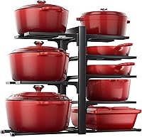 ORDORA 8-Tier Heavy Duty Pots & Pans Organizer Rack - 120LBS Capacity, Adjustable Cabinet Storage for Dutch Ovens, Cast Iron Pans & Skillets