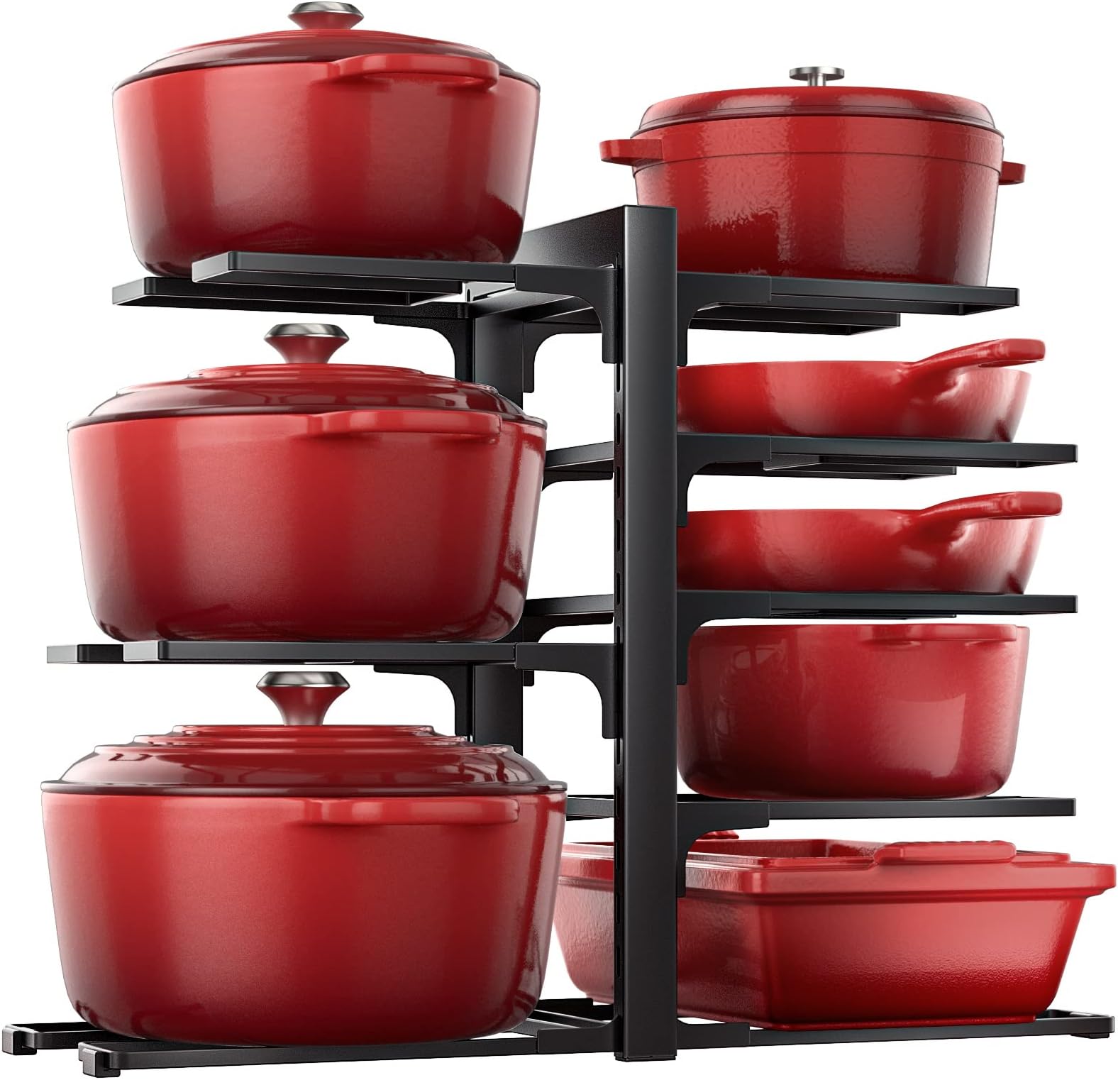 ORDORA Pots and Pans Organizer Rack for Cabinet, 15.83" Height 8-Tier Heavy Duty 120LBS Pot Pan Organizer under Cabinet Adjustable for Dutch Oven, Cast-iron Pan, Heavy Skillets Griddles, Shallow Pot