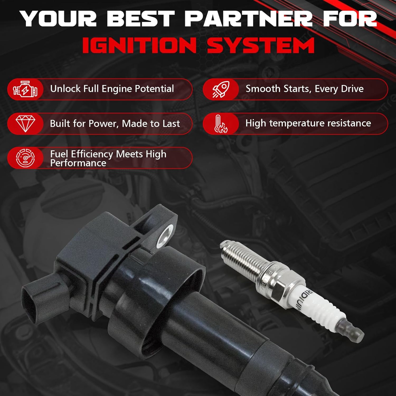 Set of 4 Ignition Coil Pack UF652 and Iridium Spark Plugs 93815 Fits for 1.6 2.0 L4 Kia Soul Rio Hyundai Accent 2012-2019 for Hyundai Veloster 2012 2013 2014 2015 2016 2017 Replace C1803 5C1860