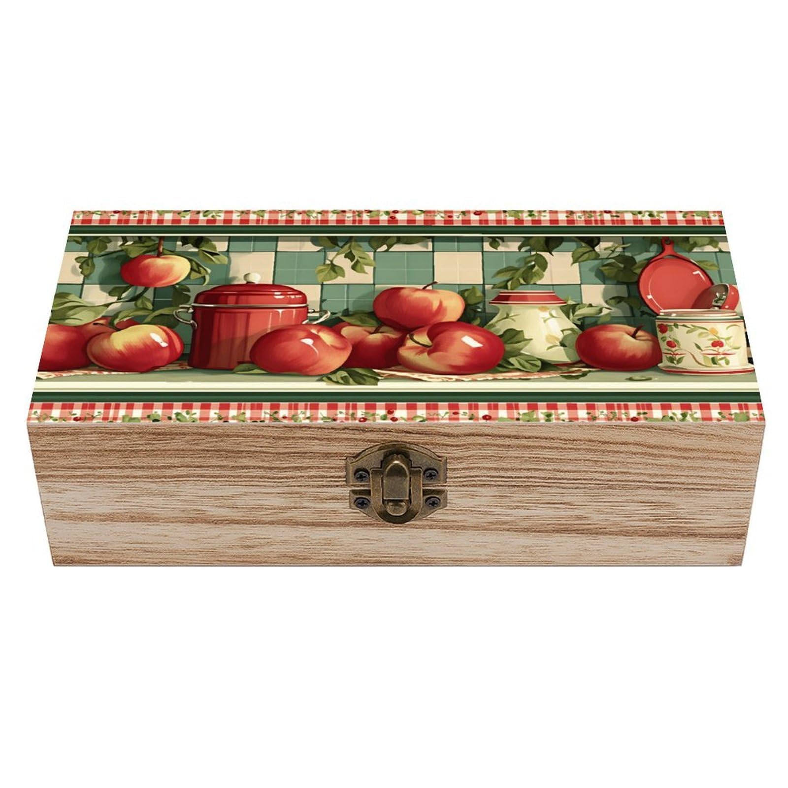 SMAZDFXX Kitchen Wooden Keepsake Box Vintage Solid Wood with Hinged Lid 7.9"×3.7"×2.3" Metal Latch Rustic Home Decor for Jewelry Photos And Trinkets