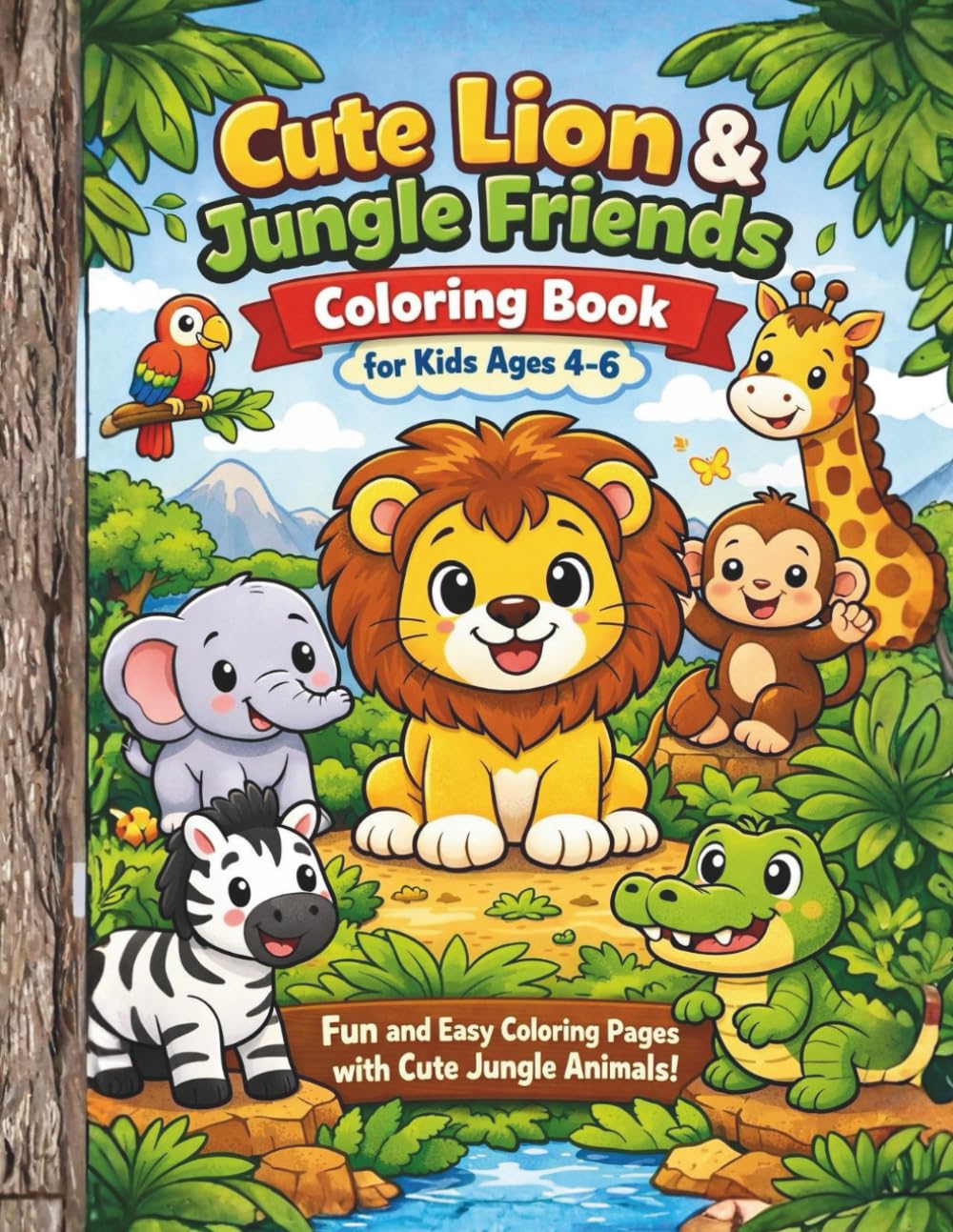 Cute Lion & Jungle Friends Coloring Book for Kids Ages 3–10: Fun and Easy Coloring Pages with Cute Jungle Animals for Preschool Kids
