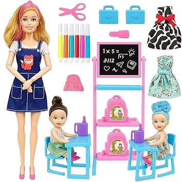 Super Toy Folding Hands Teacher Doll Toy with Play Set for Kids Girl