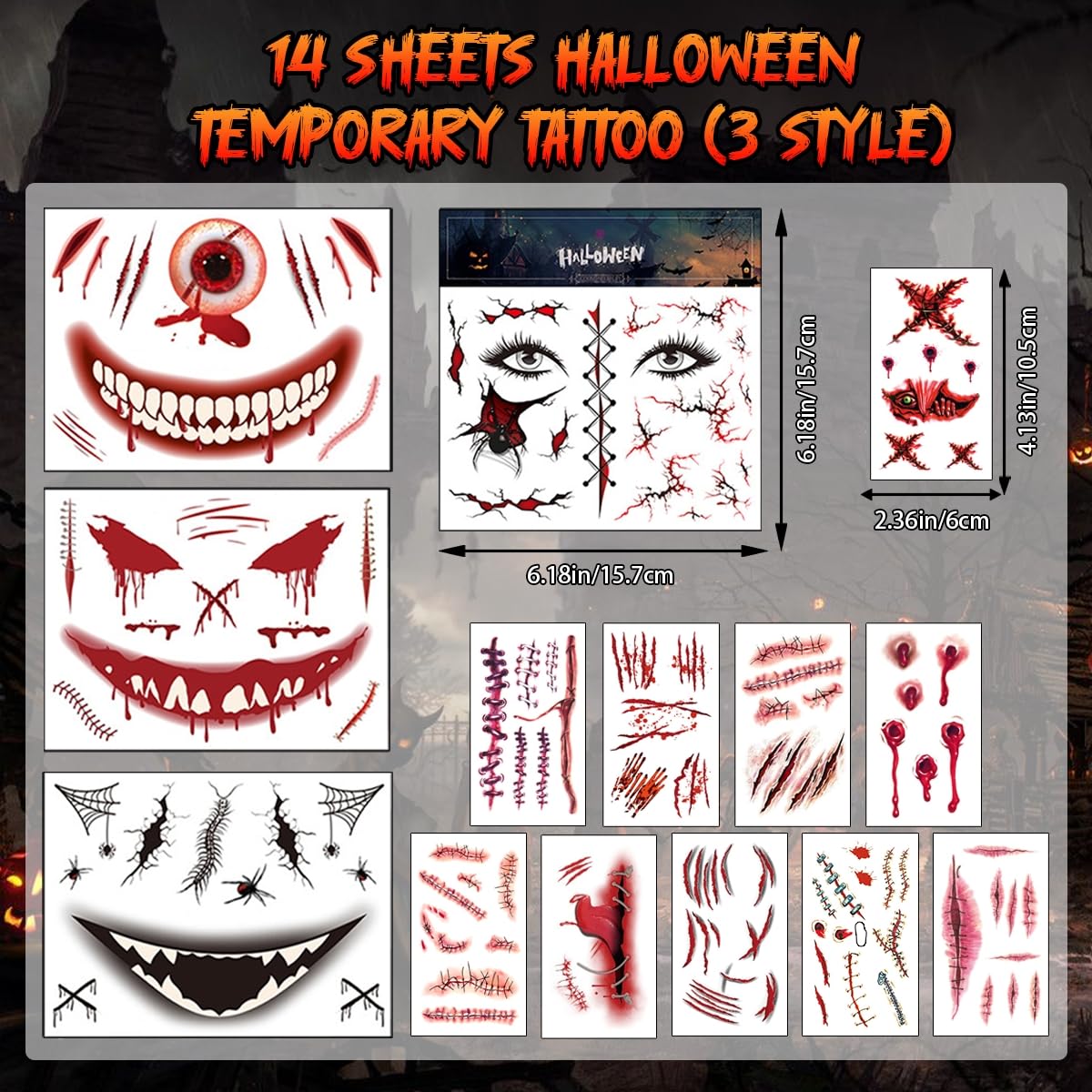 Tatuaż na Halloween, tatuaż z bliznami, kostium na Halloween, kostium dla kobiet i mężczyzn, akcesoria na Halloween, tatuaż na Halloween, Halloween, imprezę