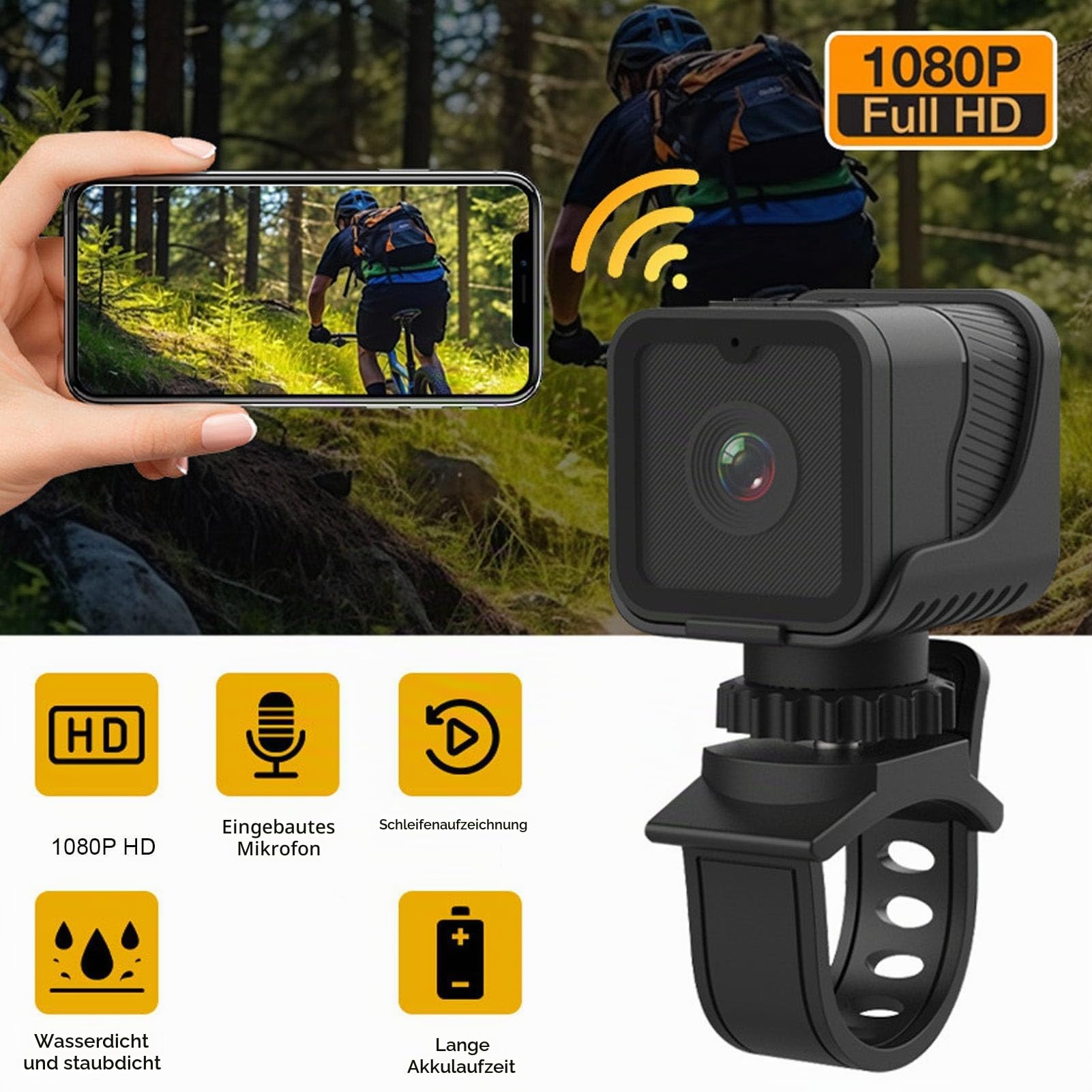 Jiawu Fahrrad-Lenker-Kamera-Montage-Set, 1080P WiFi 120 Grad Weitwinkel-Fahrrad-Motorrad-Helmkamera mit Griffhalterung, Parkmonitor und Notfallaufzeichnung