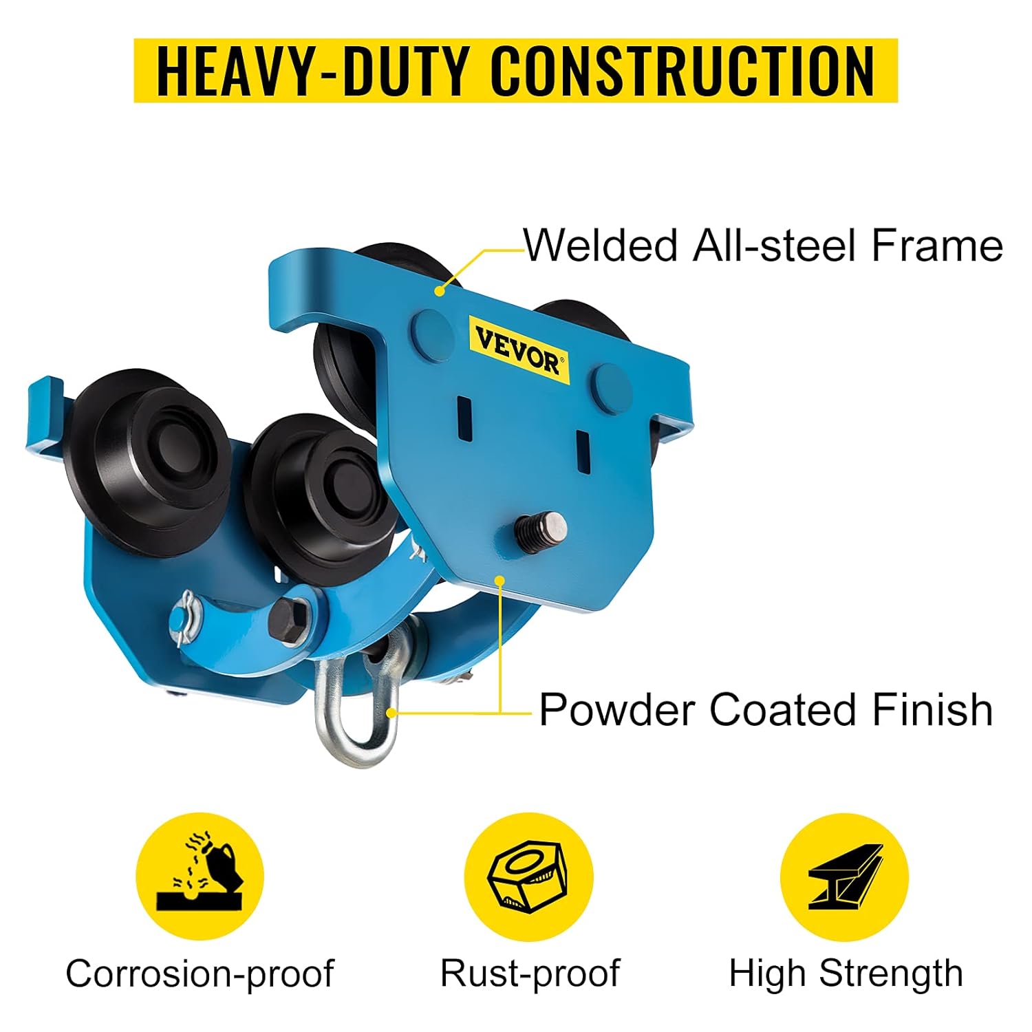 VEVOR Manual Trolley, 4400LBS/2Ton Load Capacity Beam Trolley, 2.8-6.9 inch Adjustable Width Push Beam, Track Roller Trolley Steel with Dual Wheels Garage Hoist for Straight Curved I Beam : Patio, Lawn & Garden