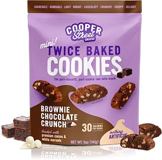 Cooper Street Twice Baked Brownie Chocolate Biscotti Cookies - Light and Crispy Coffee Cookie Bites - Traditional Low Calorie Italian Snacks for Adults & Kids - Kosher, Dairy, Peanut & Soy Free - 5oz