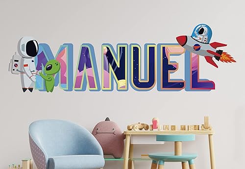 Miniatura 2 de Bonito astronauta calcomanía de pared, nombre personalizado, astronauta espacial, guardería, impresión 3D, papel pintado, decoración del hogar,