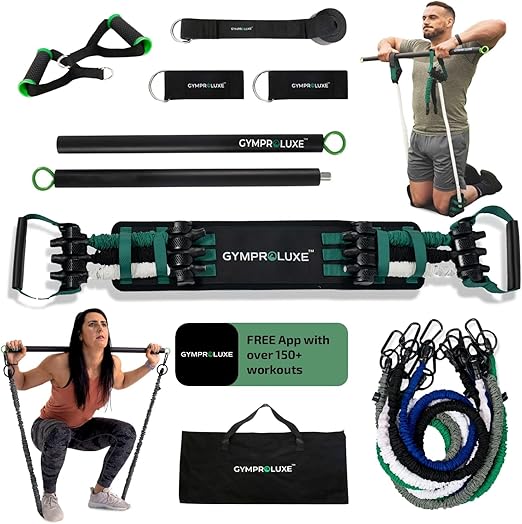 Portable Gym - Resistance Exercise Band Set - 200LBS Resistance Bands for Men & Women - Multi Gym Fitness Equipment & Pilates Bar for Home Workout