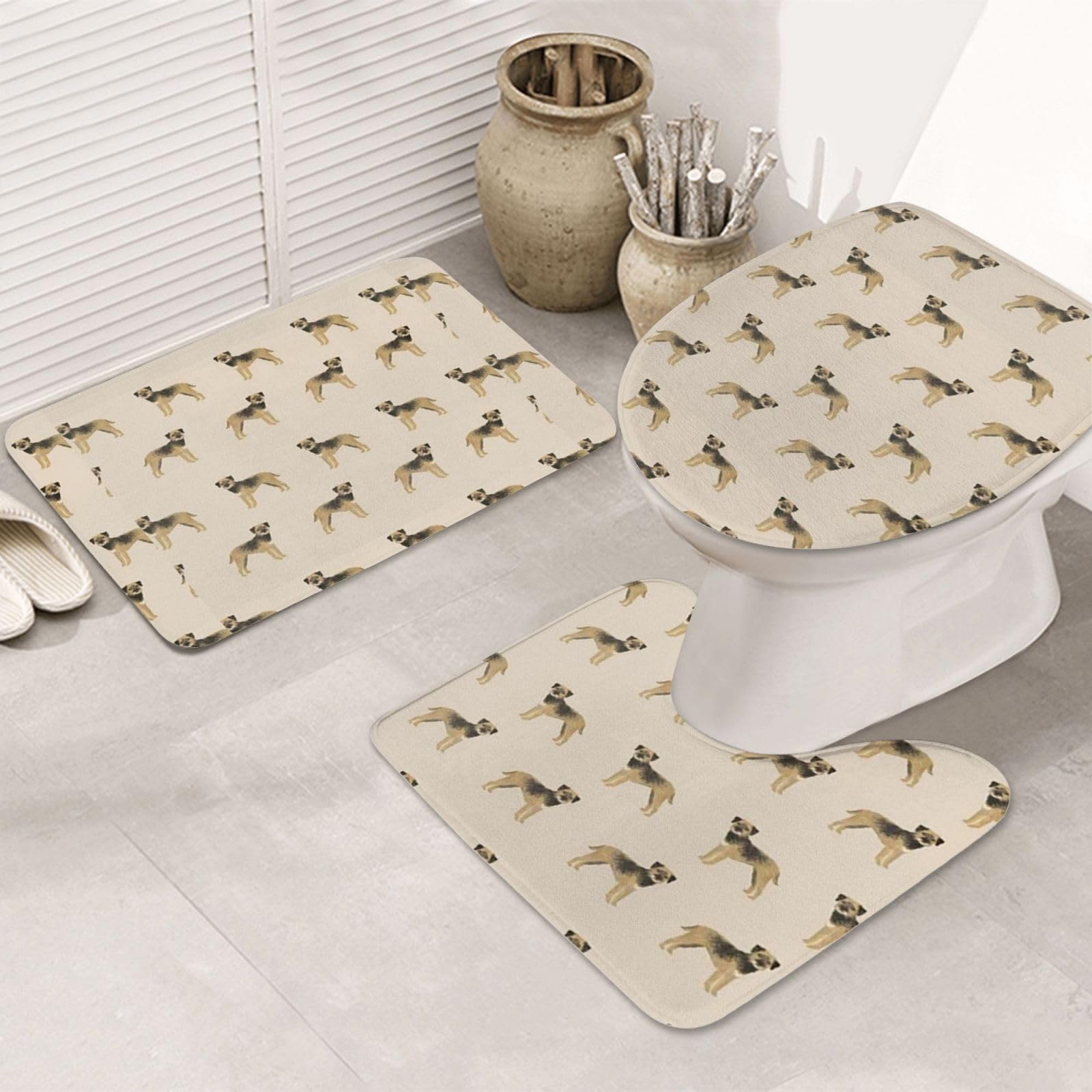 Tapis de bain lavables et absorbants 3 pièces motif Border Terrier Tan