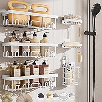 Veken 6-Pack Rustproof Waterproof Shower Caddy - No Drill Adhesive Bathroom Organizer with Soap Holder, Tub Storage Rack (White)