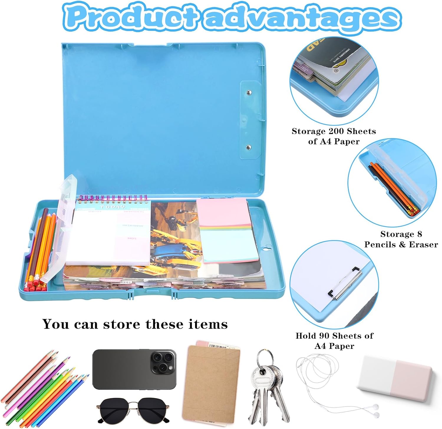 JIEYAO 6 Pcs Heavy Duty Plastic Clipboard with Storage, A4 Pastel Colors Waterproof Clipboards with Pen Holder Side-Opening Nursing Clip Board for Office School Supplies