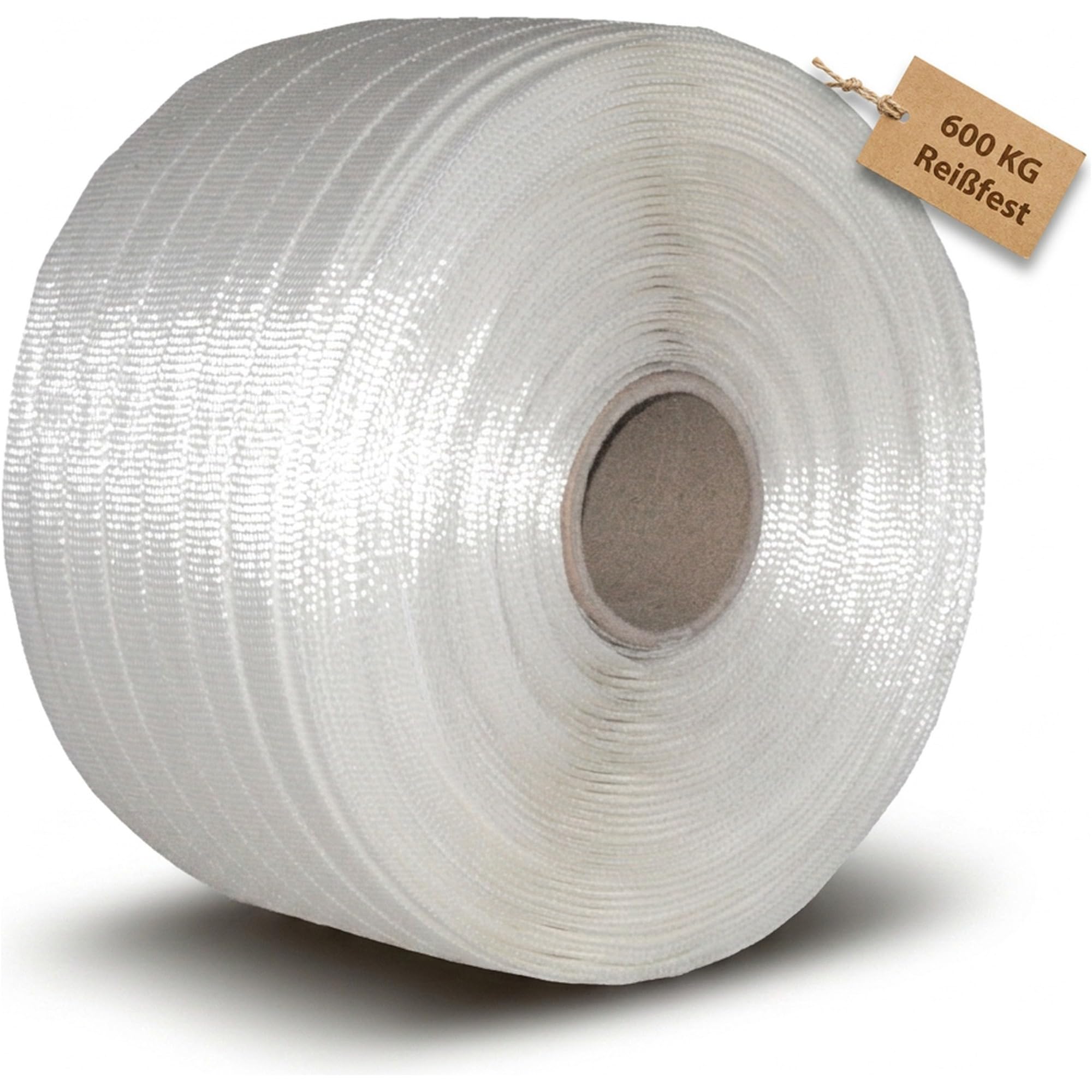 KK Verpackungen Textil Umreifungsband 19 mm x 600 m | 2 x Rollen, gewebt, 600 KG Reißfestigkeit, Kern 76 mm | Polyesterband zum Bündeln | Ideal für scharfkantige Materialien