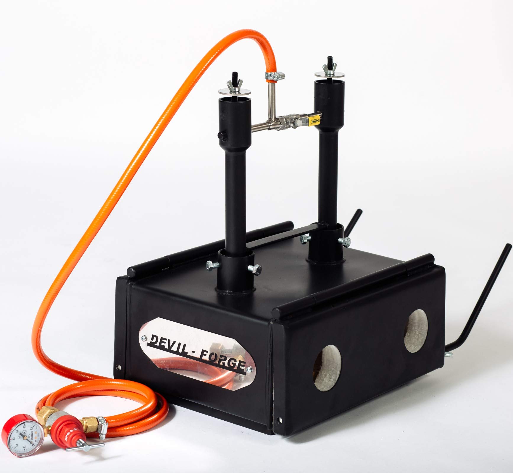 DEVIL-FORGE Forgia a Gas Propano DFHS2+2D/5.2" Fucina con 2 Bruciatori DFP (160.000 BTU) uso 1o2, 2Porte, Valvola a Sfera, Fabbricazione di Coltelli, Lavorazione dei Metalli, Fabbro, Maniscalco 1370°C
