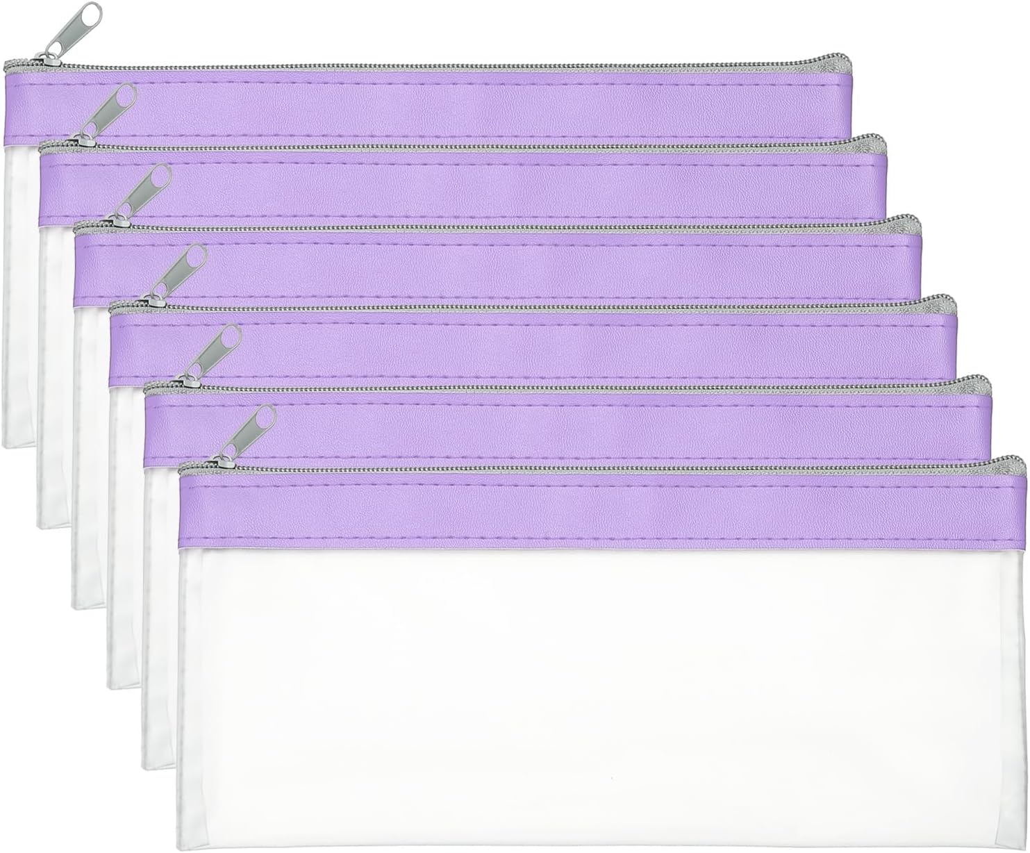 PATIKIL 8.7x3.9 Inch Money Bags with Zipper, 6 Pcs Clear PVC Cash Deposit Bank Pouch Envelopes Makeup Bag Check Wallet for Coin Cosmetics Bill, Purple
