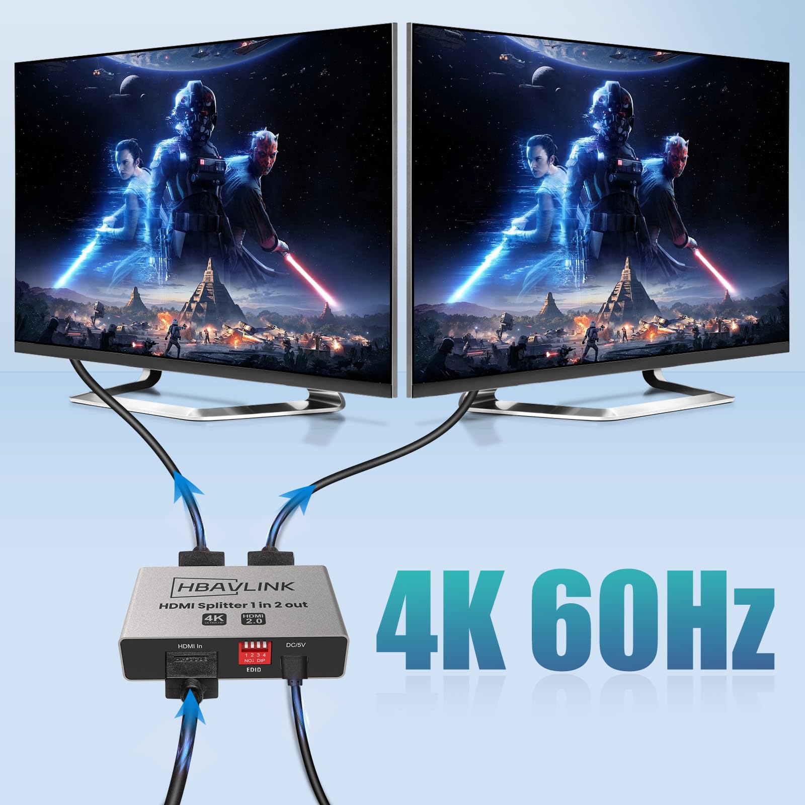 Splitter HDMI 1 Ingresso 2 Uscite 4K 60Hz - EDID-Clone HDCP2.2, HDR, Dolby Atmos, Dolby Vision - Compatibile con Firestick 4k Max, PS3/PS5 & Elgato HD60s/x/Pro, Apple TV 4K, Retrotink, Roku Stick