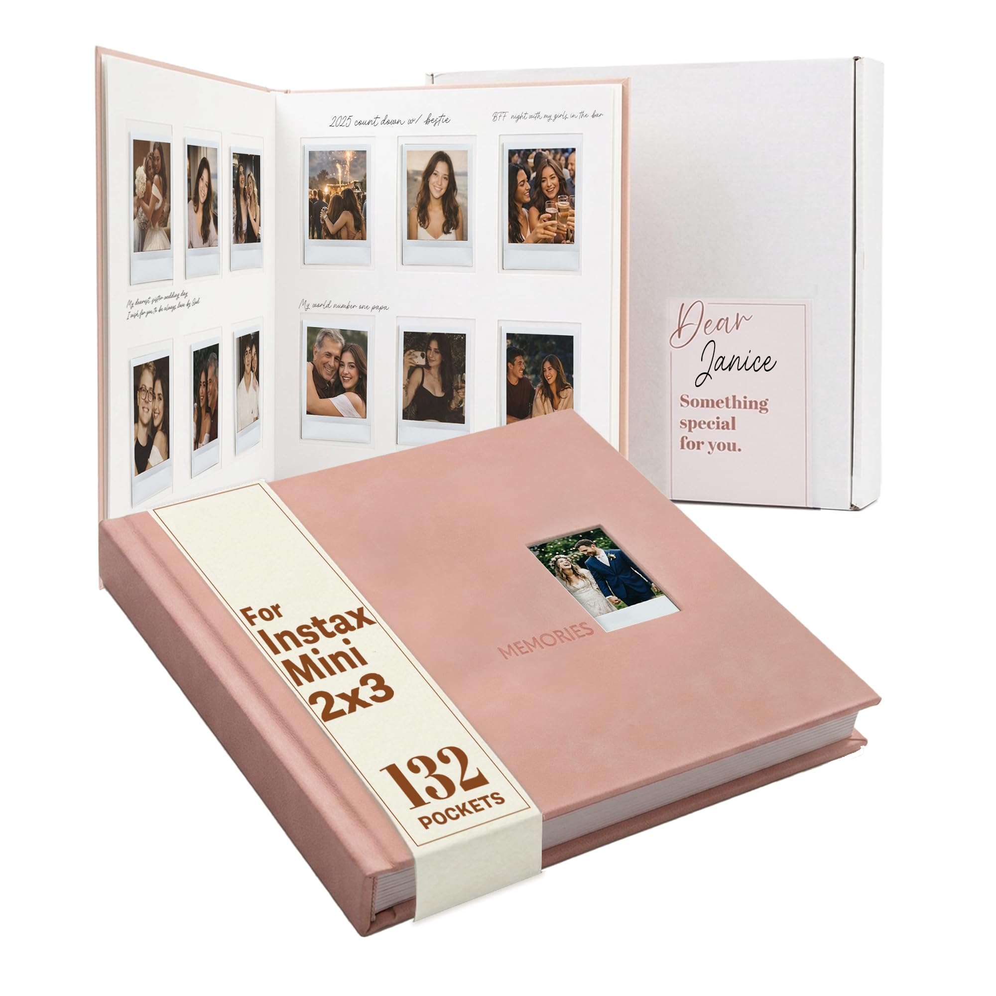 Tapeera 132 Pockets Instant Photo Album with Writing Space for 2x3 Pictures - Compatible with Instax Mini Film, Hardcover Polaroid Photo Album, Guest Book for Wedding, Memory Scrapbook (Pink)