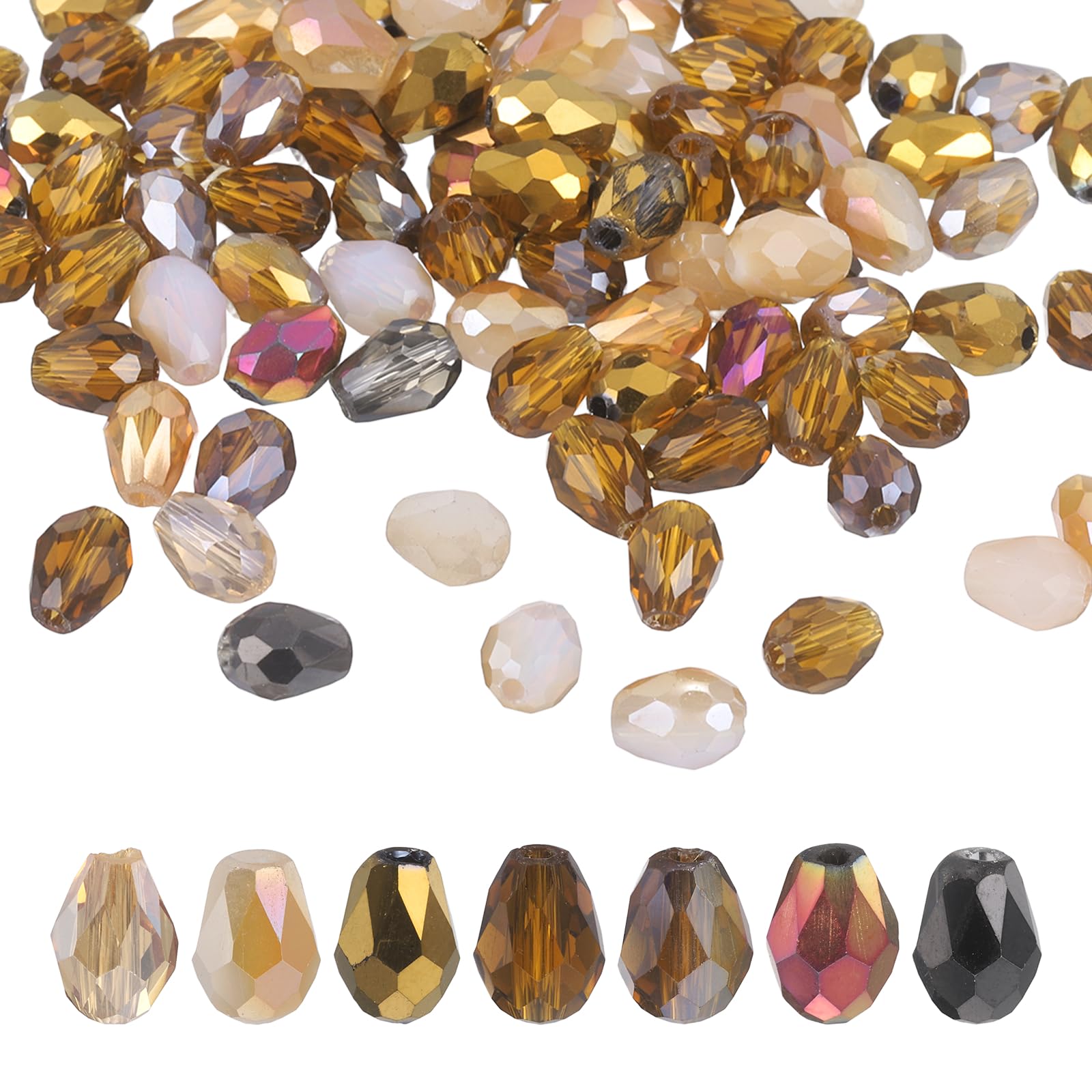 sourcing map 200 PCS Teardrop Crystal Glass Beads, 6x8mm Faceted Shape Crystal AB for Necklace Bracelet Earrings DIY Jewelry Crafts Making Supplies, Coffee Brown