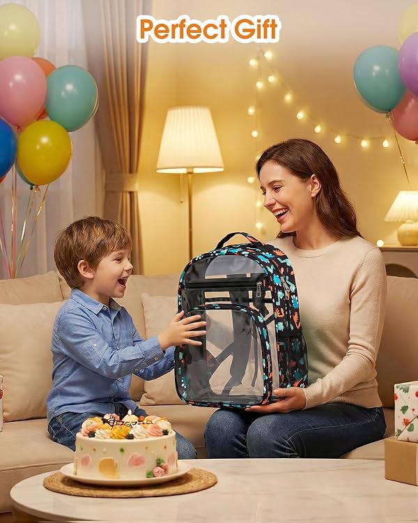 Soimeat Clear Backpack for Girls - Large Kids Clear Bookbag - Fabric & PVC Transparent Backpacks for Elementary School, Black Dinosaur by Soimeat - Used condition - Image 8