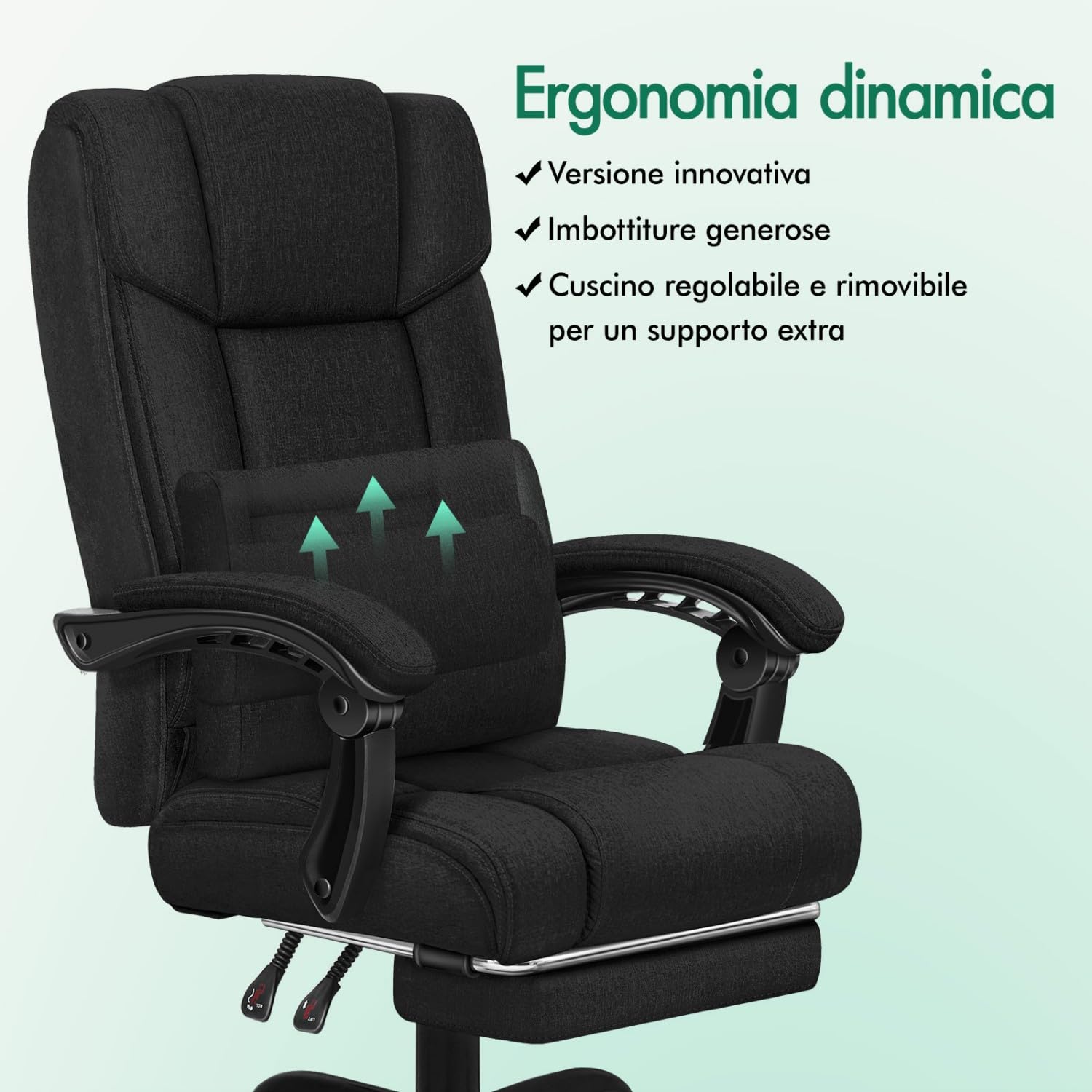 ALFORDSON Sedia Girevole con Poggiagambe Poltrona Direzionale Ergonomica da Ufficio Studio Regolabile con Rotelle, Altezza Regolabile, Supporto Lombare, Portante di 180 kg, Tessuto(Nera)