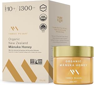 Three Peaks Manuka Honey Organic Raw UMF 10+ (MGO 300+), USDA Organic, Non-GMO, Certified UMF, Monofloral, 3rd-Party Tested, Traceable Hive to Jar, New Zealand (250 Grams)