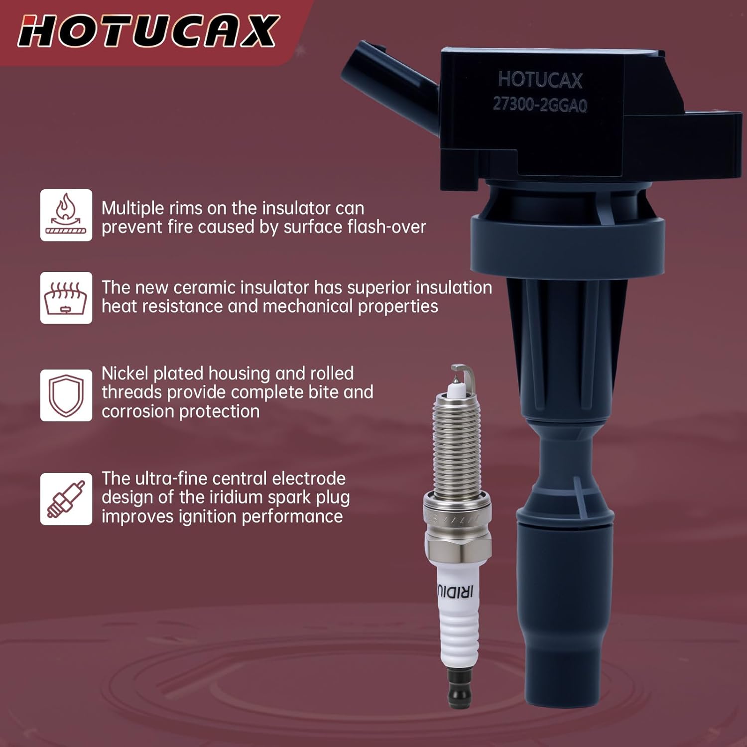 UF764 Ignition Coils & Iridium Spark Plug Compatible with Sorento Sportage Optima Compatible with Hyundai Tucson Sonata Santa Fe Sport 2.0L 2.4L L4 Replaces GN10730 E1264, 4PCS