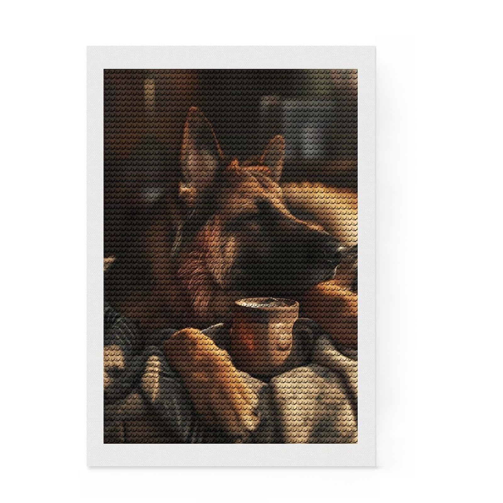 Junmoney German Shepherd Coffee Full Drill Diamond Painting Kit 8"x12", Holiday Gift Idea, Home Decoration, Boho Decor, Relaxing Handmade Project