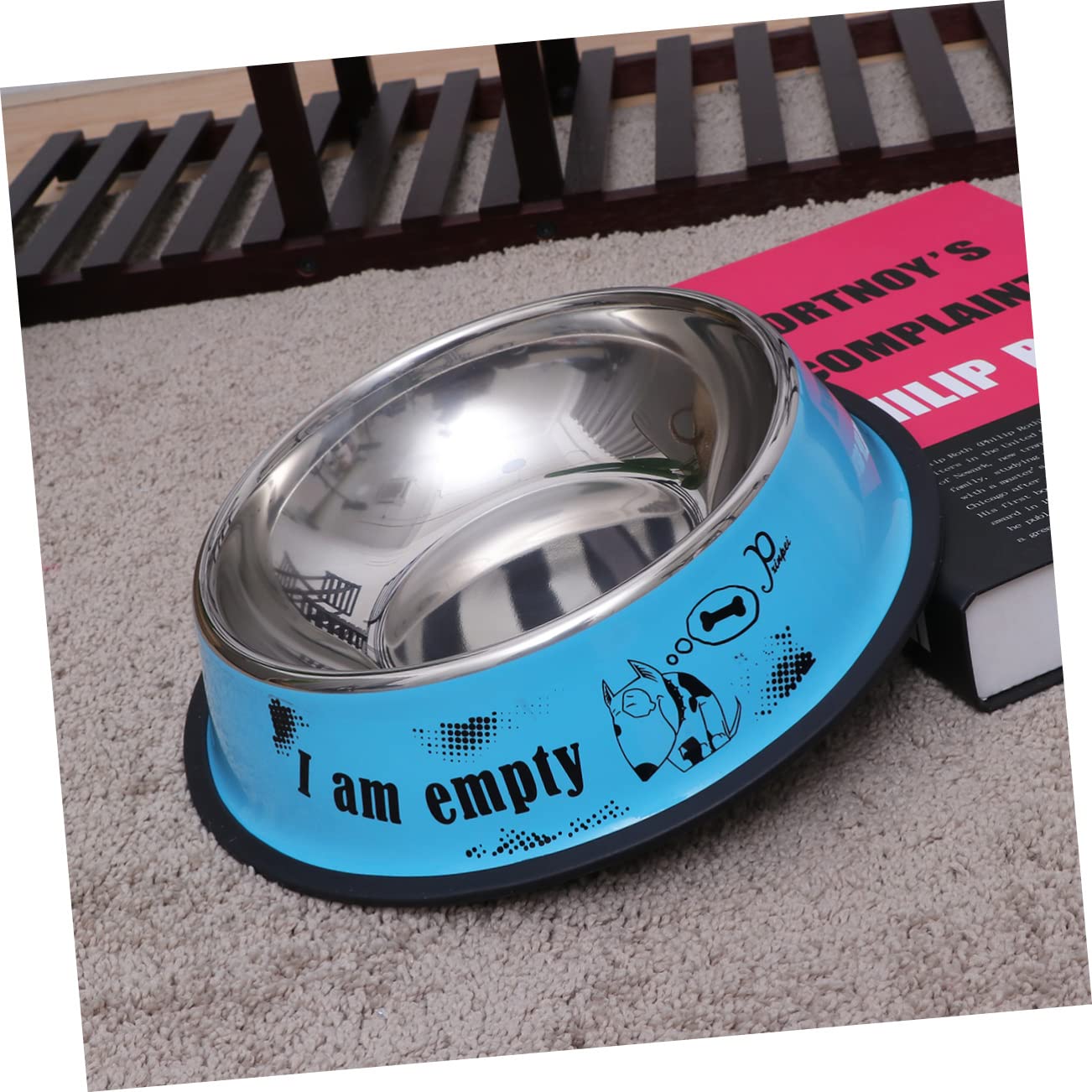 Mipcase 2piezas Comedero Antideslizante De Acero Inoxidable para Perros Cuenco De Alimentos De Pintura No Deslizante para Retriever Azul