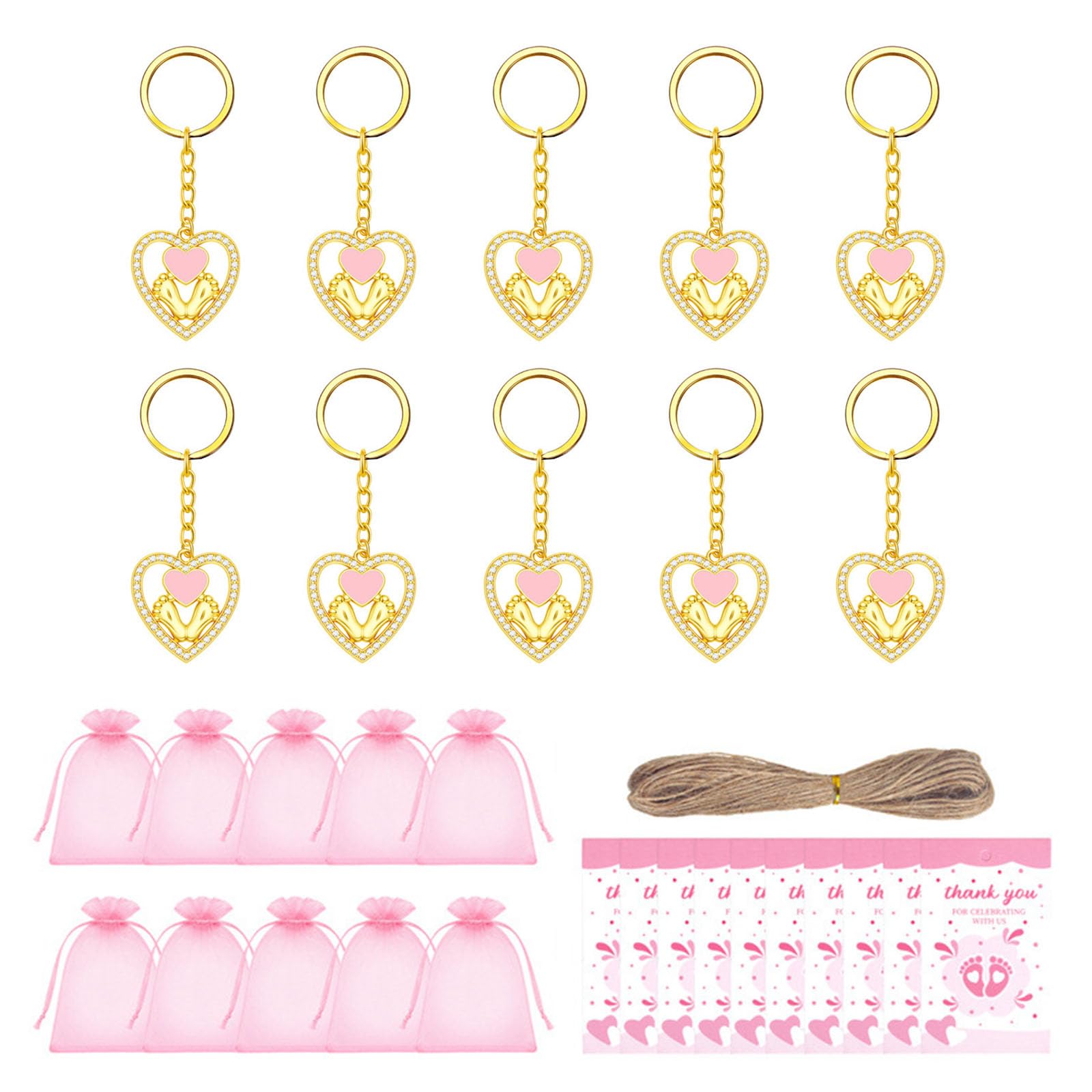 Tsophreniq 10Pcs Heart Shaped Baby Feet Keyrings Footprint Keychains for Baby Showers Gender Announcement and Welcome Party Gift Heart Keychain