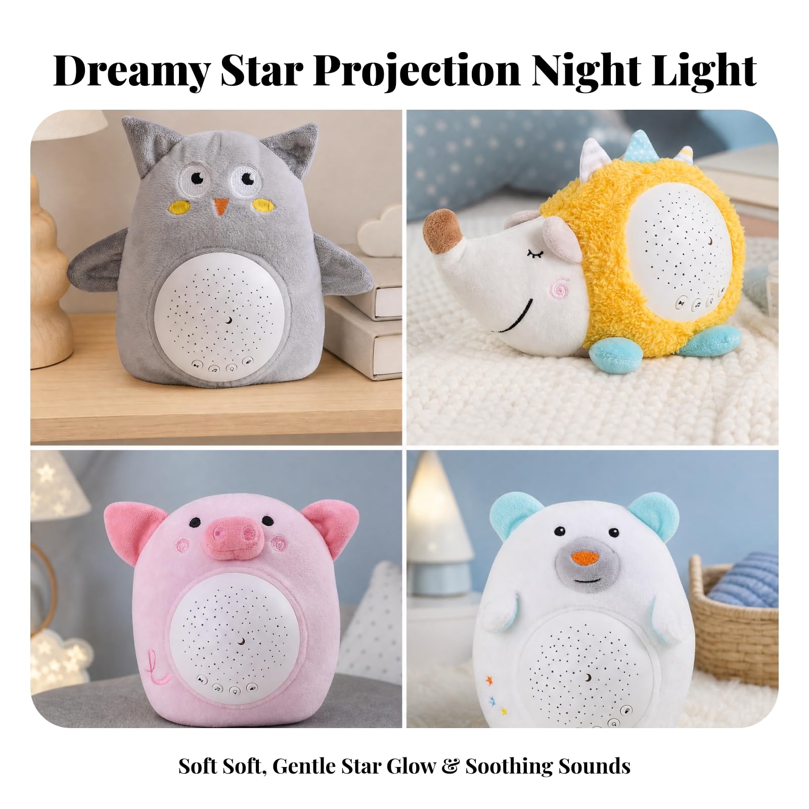 Peluche con Modulo di Proiezione e Rilassante Luce Notturna Le Morbida Proiettore di Astri per Bambini Piccoli, Pennino, Forma Orso