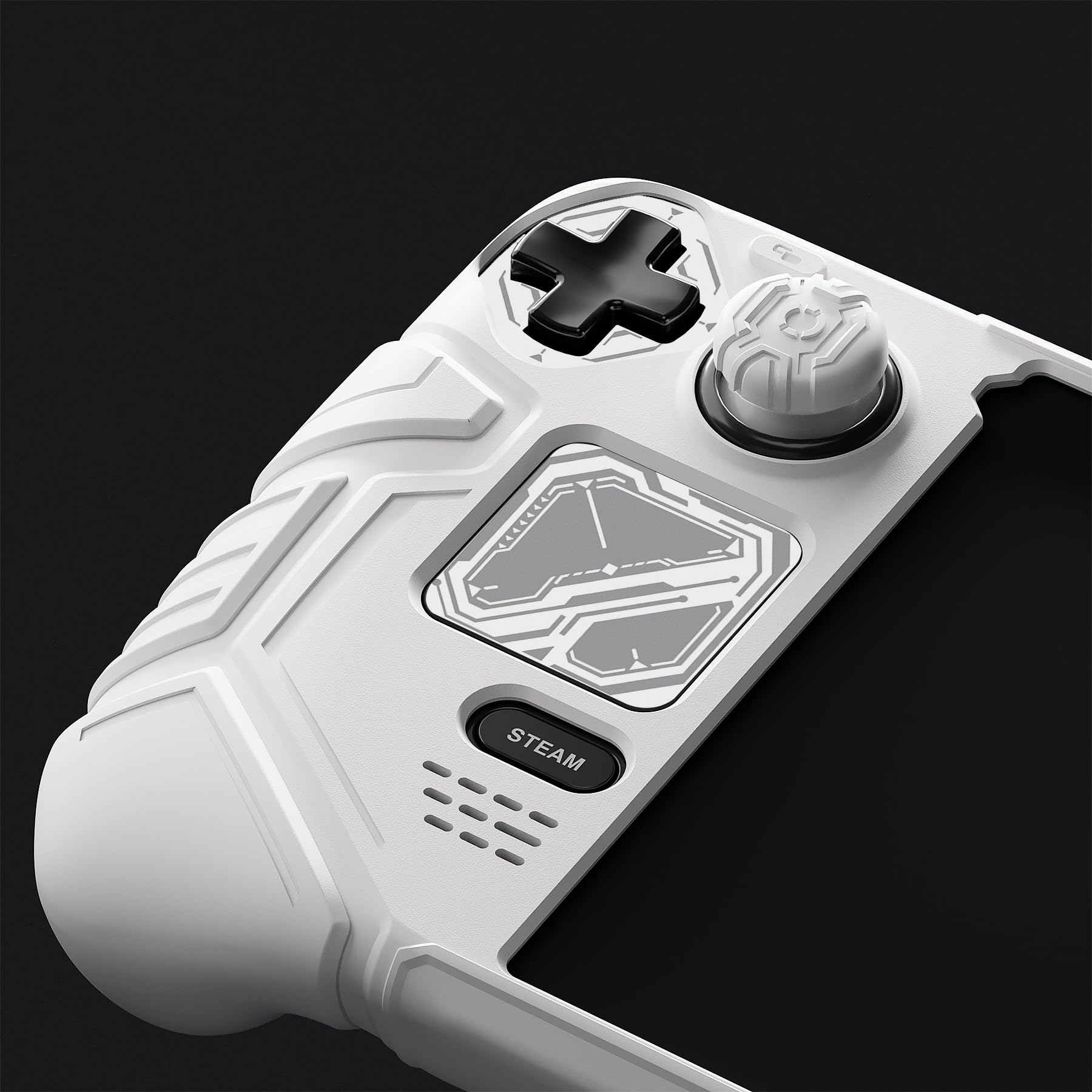 playvital Coque pour Steam Deck OLED & LCD avec Boutons Arrière & Capuchons Joystick & Autocollants,Housse Étui Silicone pour Steam Deck Accessoire Protection Antichoc Antidérapante-Blanc Mécha