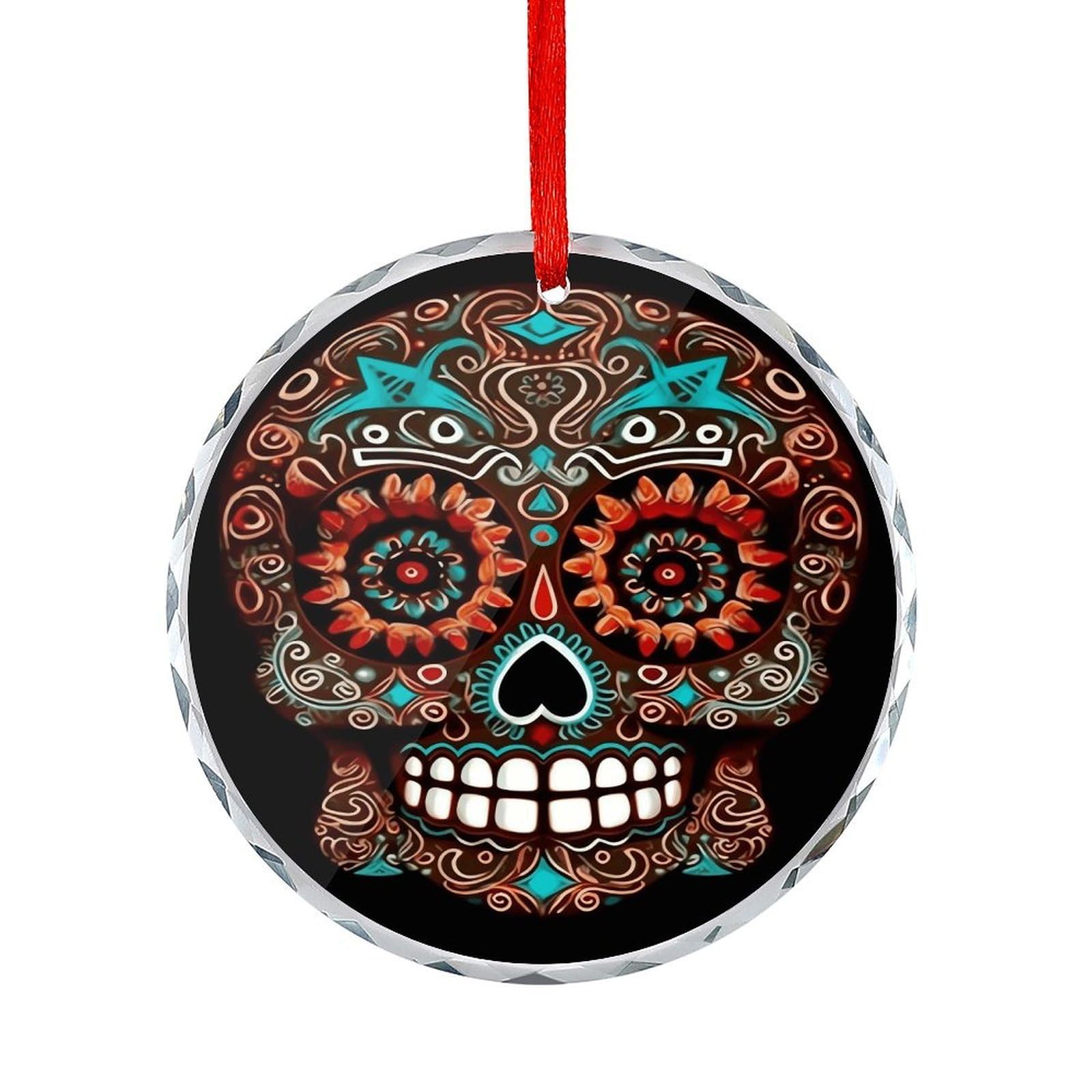 Btcowzrv Style Sugar Skulls Day Of The Dead Round Ornament Hanging Pendant Decor