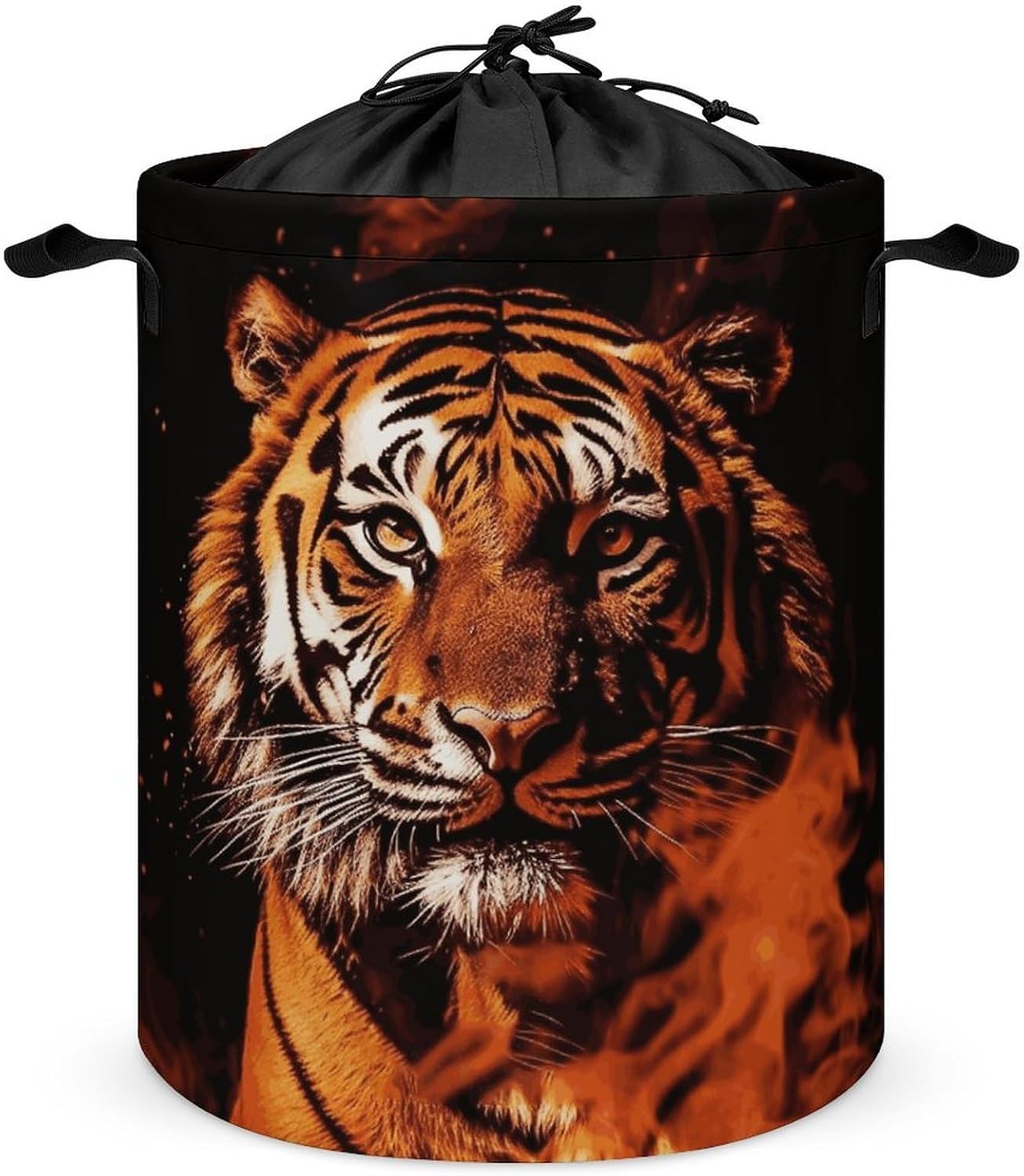 Tiger in Fire Laundry Basket Collapsible Clothes Hamper with Reinforced Handles Large Capacity Waterproof Laundry Bag Freestanding Laundry Hamper for Bedroom Bathroom