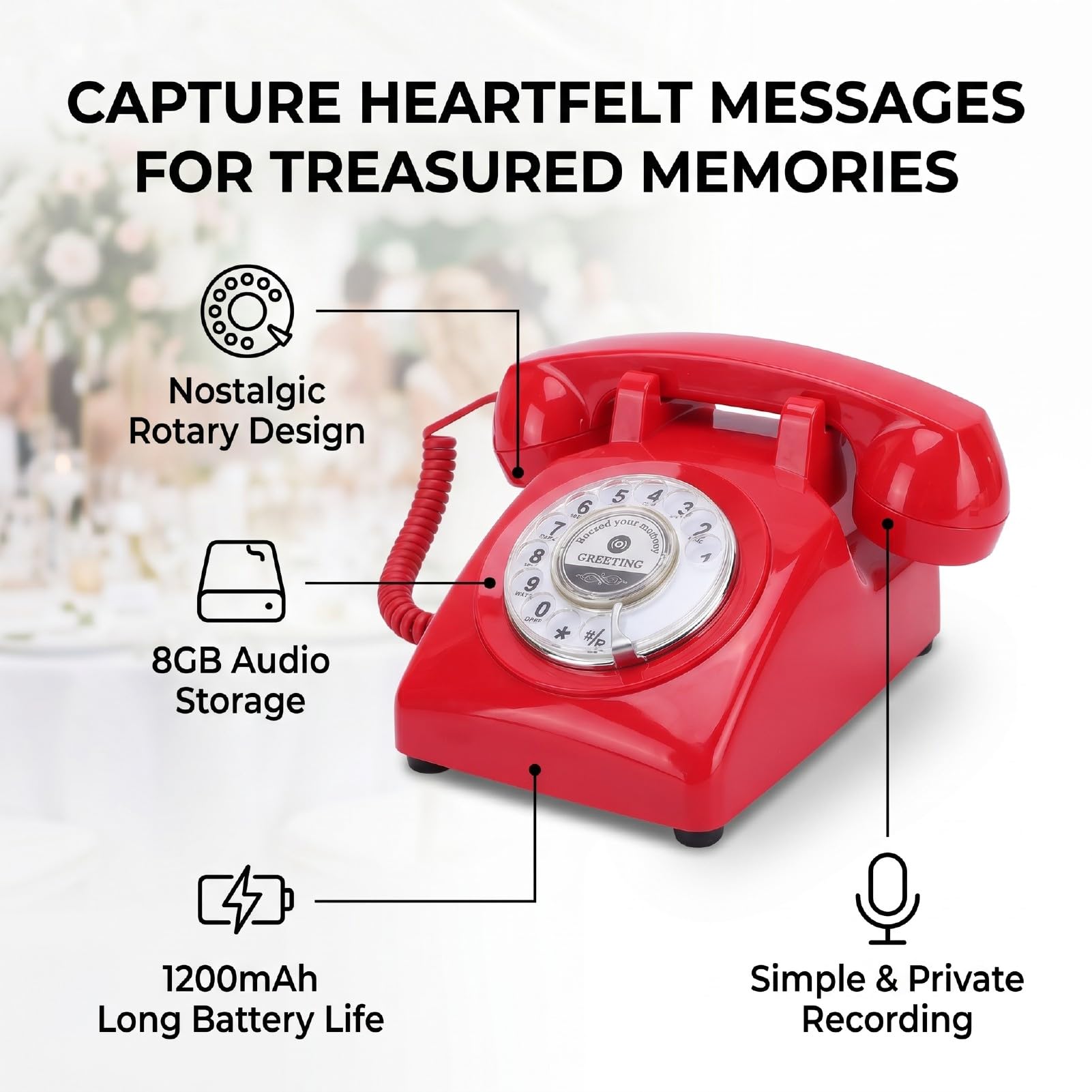 Dpofirs Registratore Vocale per Telefono Rotante Vintage, Telefono per la Registrazione di Messaggi retrò con Auguri Personalizzabili per Il Libro degli Ospiti Sonoro del Matrimonio e Le