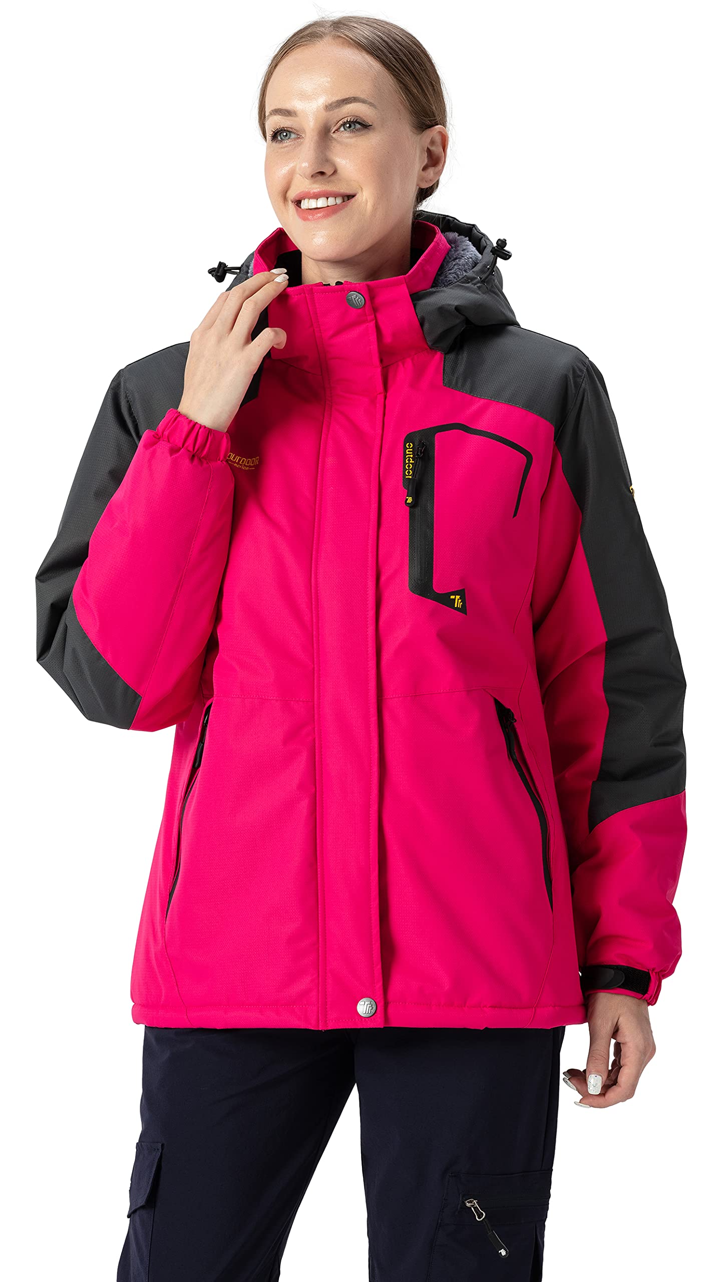 YSENTO Damen Winterjacke Wasserdicht Skijacke Outdoor Softshelljacke Warm Fleecejacke Funktionsjacke mit Abnehmbarer Kapuze