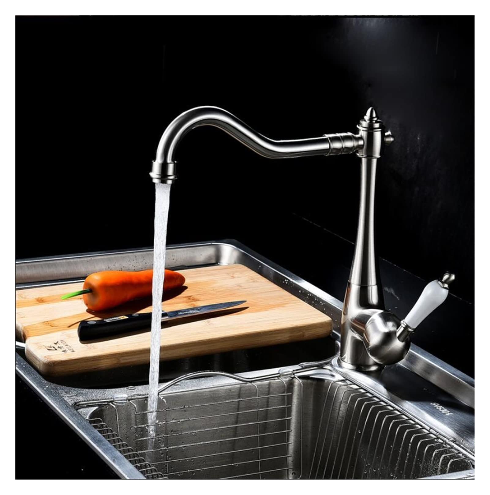 Grifo de Cocina, Grifo de Cocina de un Solo Asiento, Grifo de Fregadero de Cocina de un Solo Orificio, caño Giratorio, Mango de cerámica, Grifo de latón Dorado/níquel Comfortable Anniversary