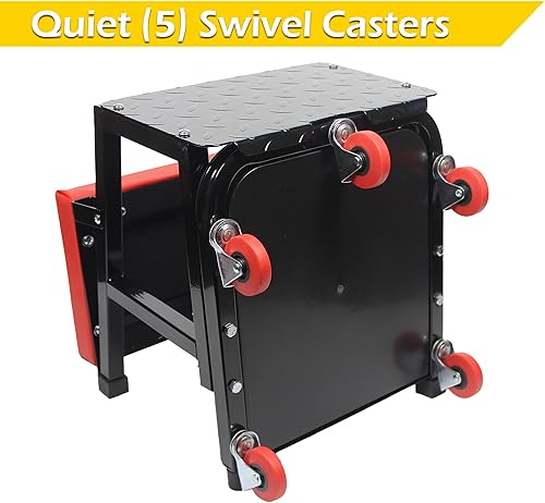 Miniatura 4 de MaxWorks 50880 - Conjunto de asiento y taburete para garaje, asiento de taller con capacidad de 300 libras, taburete mecánico con ruedas