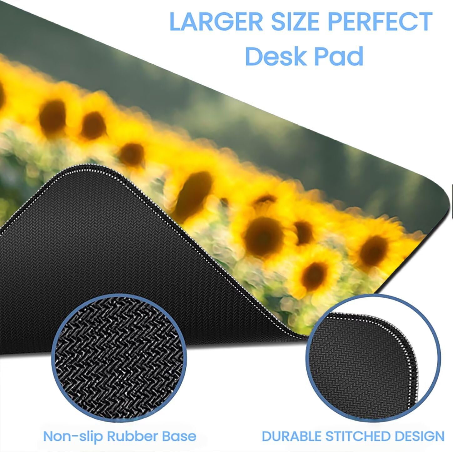 Lpfieonn Sonnenblume Schreibtischunterlage XXL, Gelb Schreibtischunterlagen Großes, Gaming Mousepad XXL mit ernähter Rand und Rutschfeste Gummibasis, Desk Mat für PC/Laptop/Mausa 120x60cm PF-3772