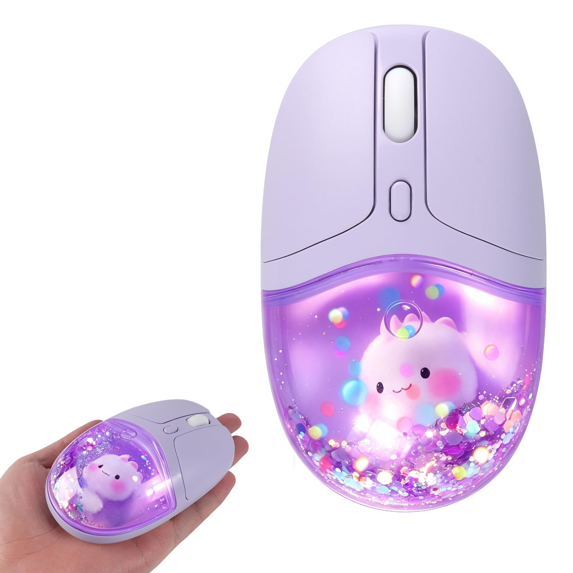 Wireless Mouse with Liquid Quicksand Sequins 2.4GHz & Bluetooth Dual Mode Rechargeable Silent Cute Aqua Mouse with LED Light Portable Water Mice for Laptop PC Tablet MacBook Kids Adults Gift (Purple)-image-47