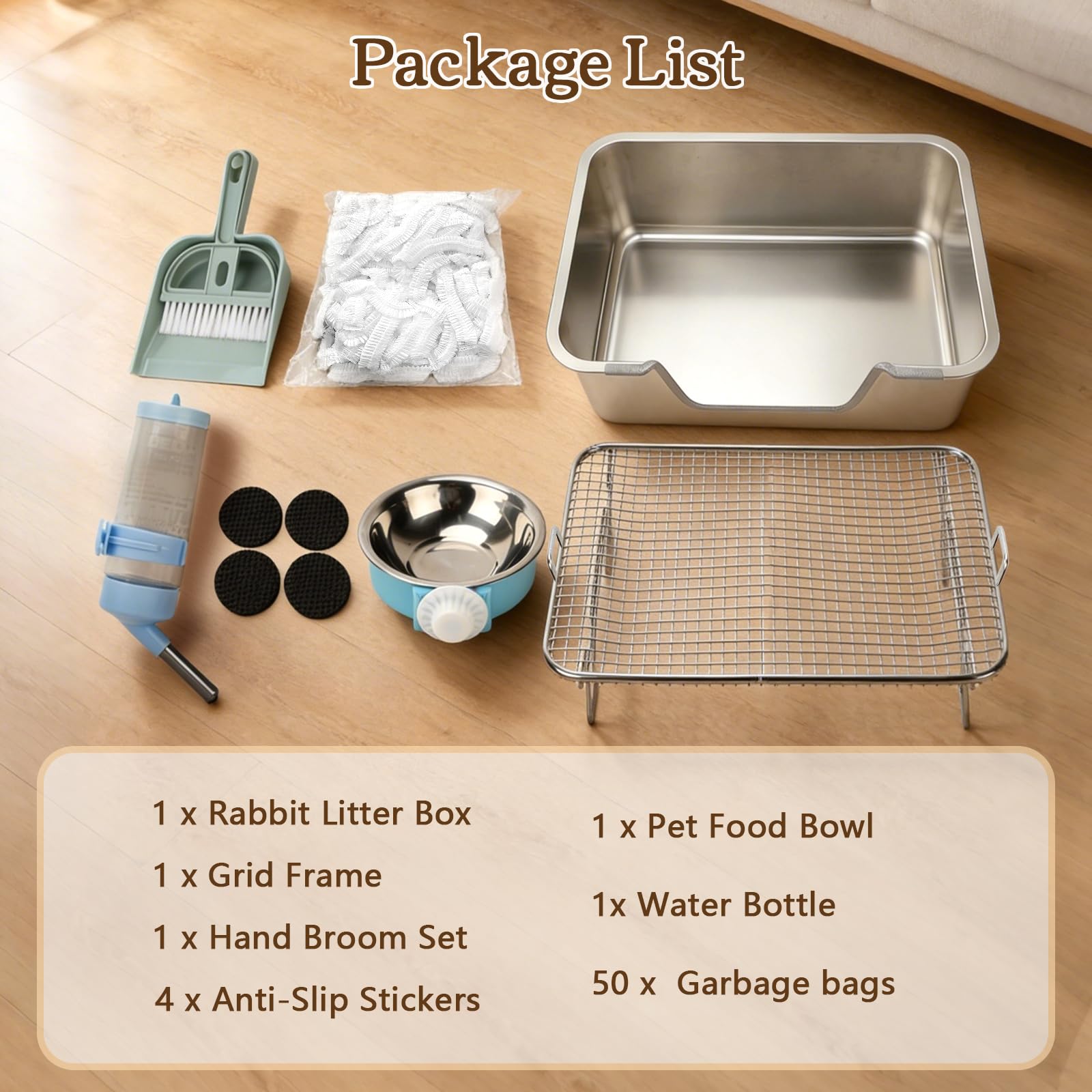 Rypet Large Rabbit Litter Box, Bunny Litter Box High Side with 304 Stainless Steel Sifting Tray, Metal Small Animal Litter Pan with Pet Food Bowl and Water Bottle, Non-Slip Easy to Clean Odor Control - image 8