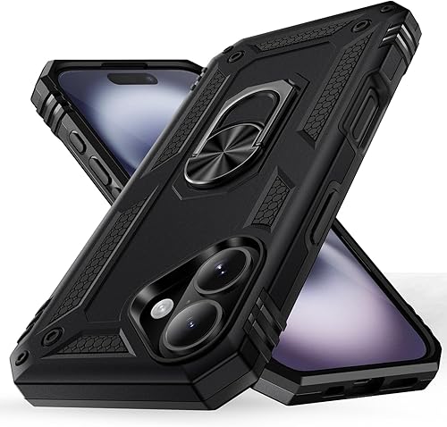 Korecase Funda de teléfono para iPhone 16 con anillo giratorio de 360, grado militar, a prueba de golpes, cuerpo completo, protección resistente